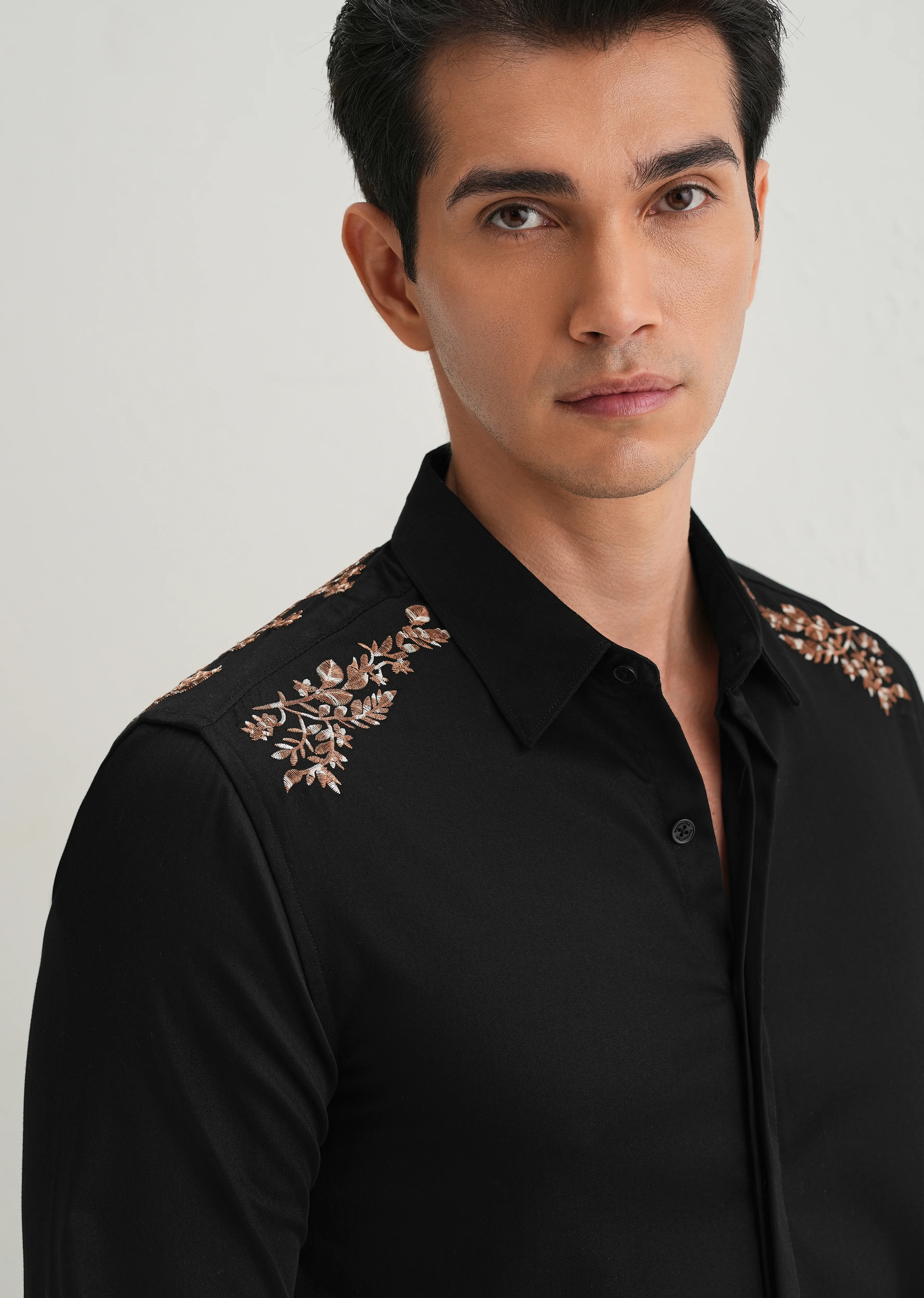 Black Shoulder Embroidery Designer Shirt - Image 7