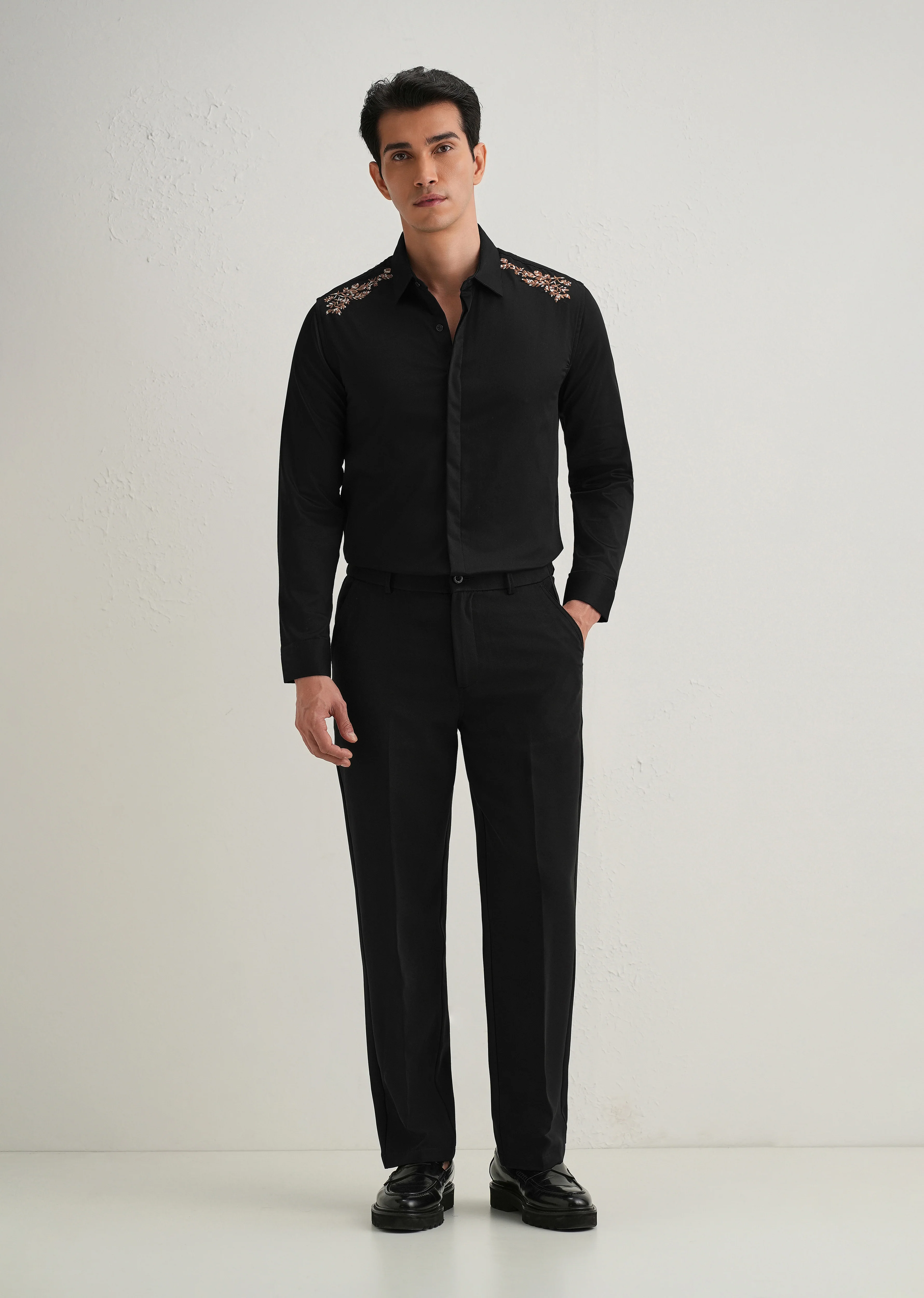 Black Shoulder Embroidery Designer Shirt - Image 8