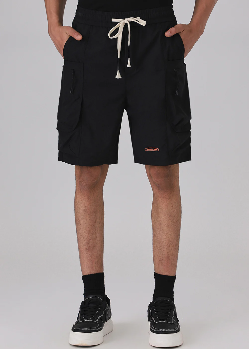 Black Snap Button Cargo Shorts - Image 7
