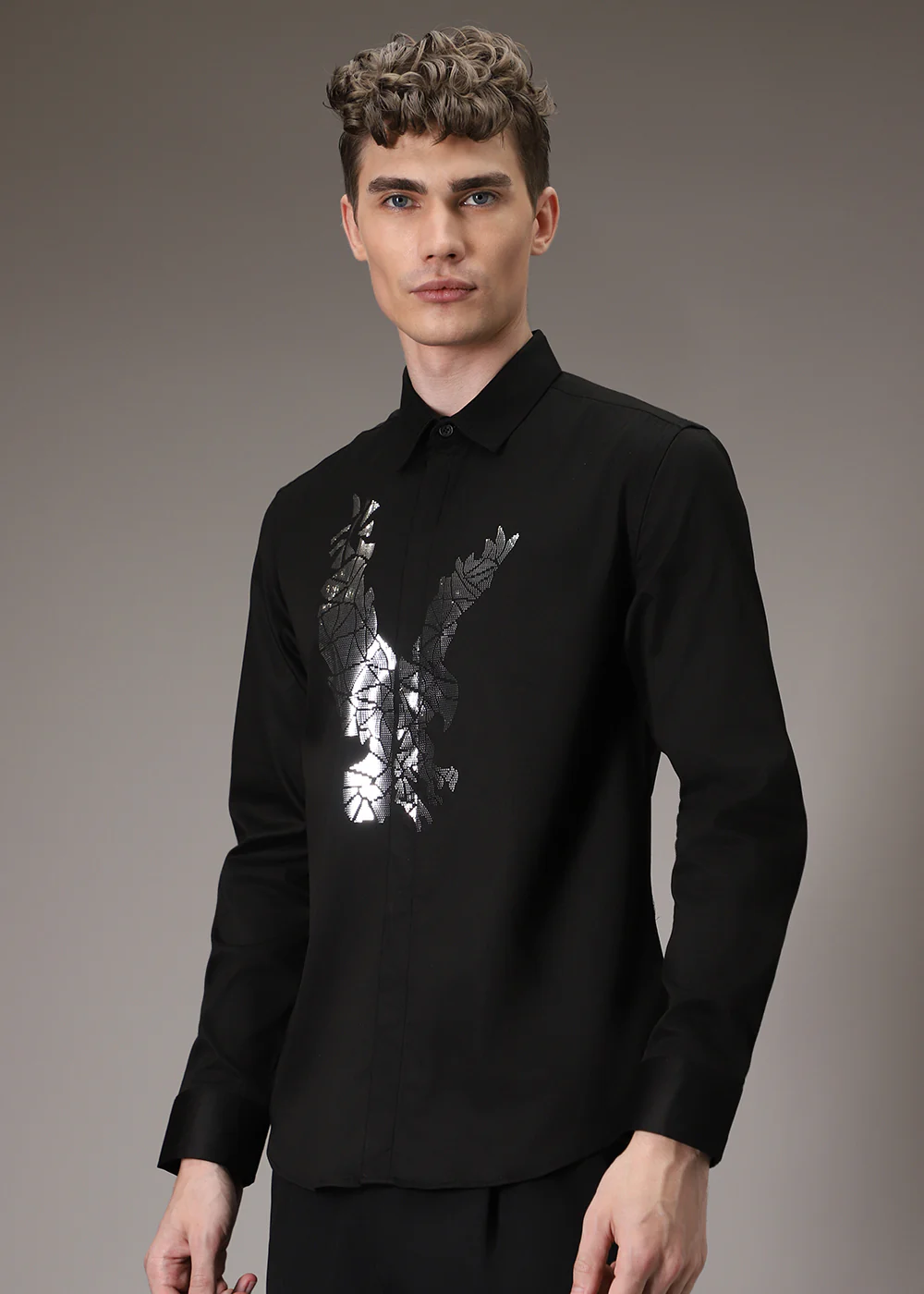 Black Soar Eagle Sequin Designer Shirt - Image 5