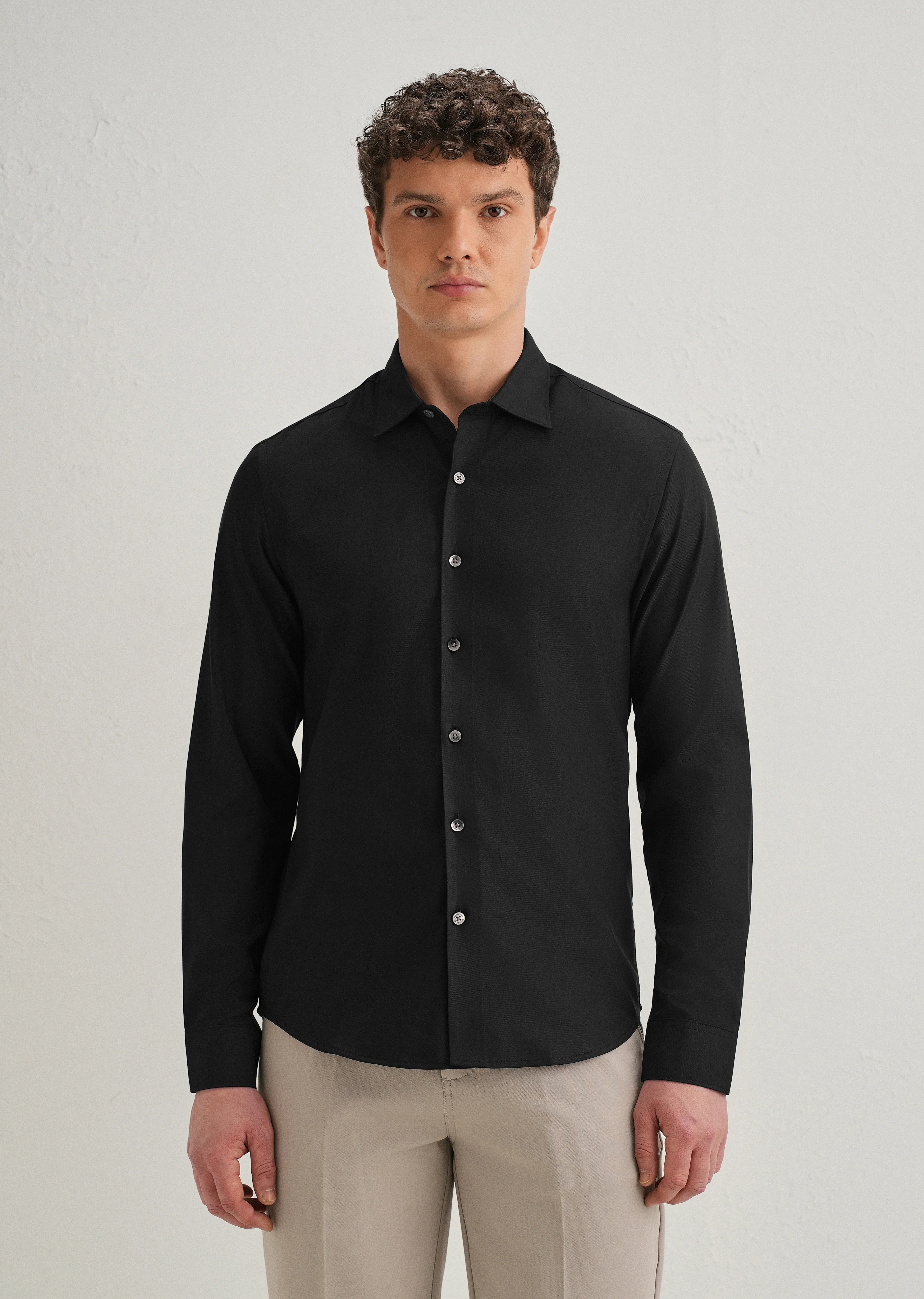 Black Stitchless Placket Premium Wrinkle-Free Shirt - Image 4
