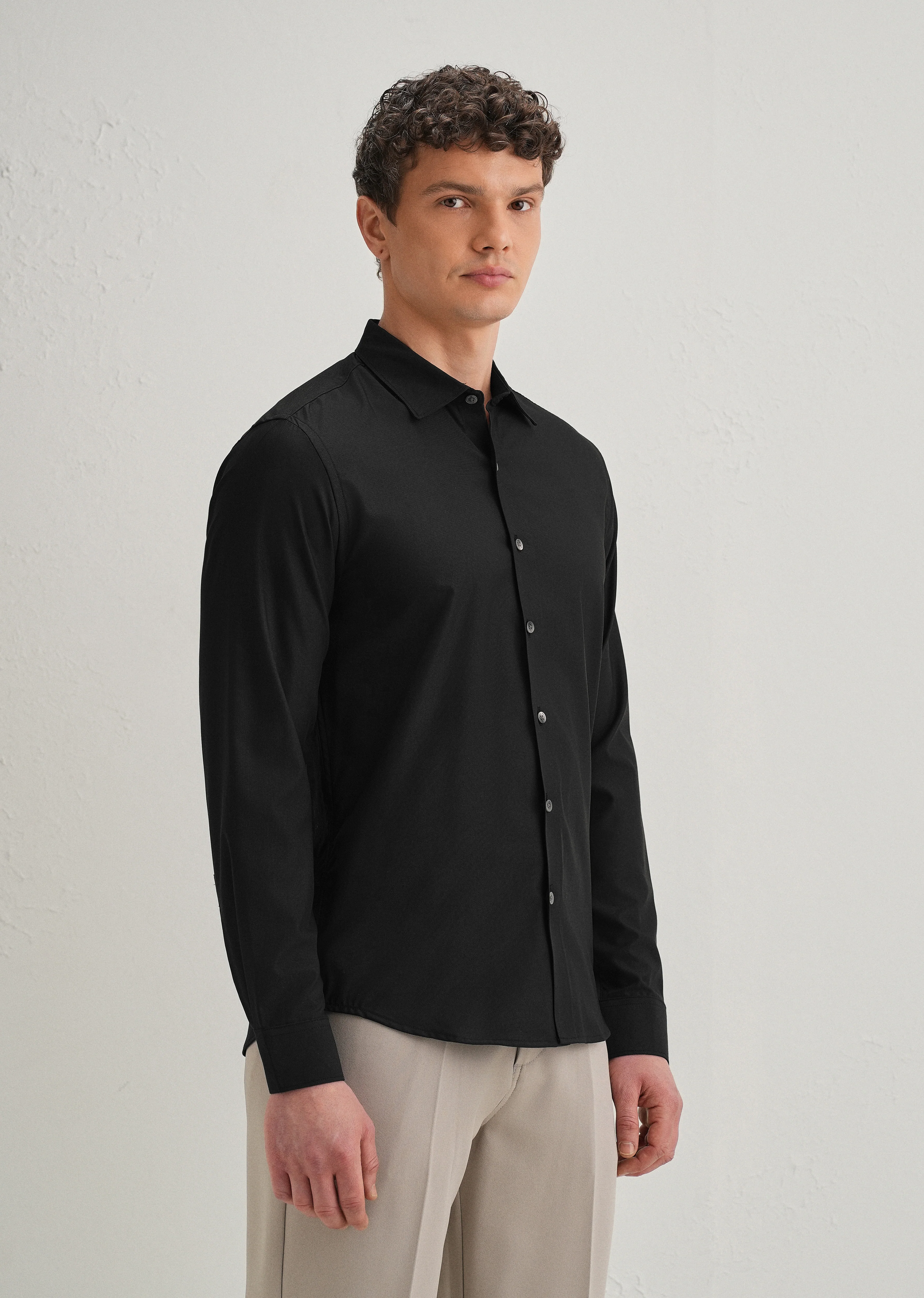 Black Stitchless Placket Premium Wrinkle-Free Shirt - Image 5