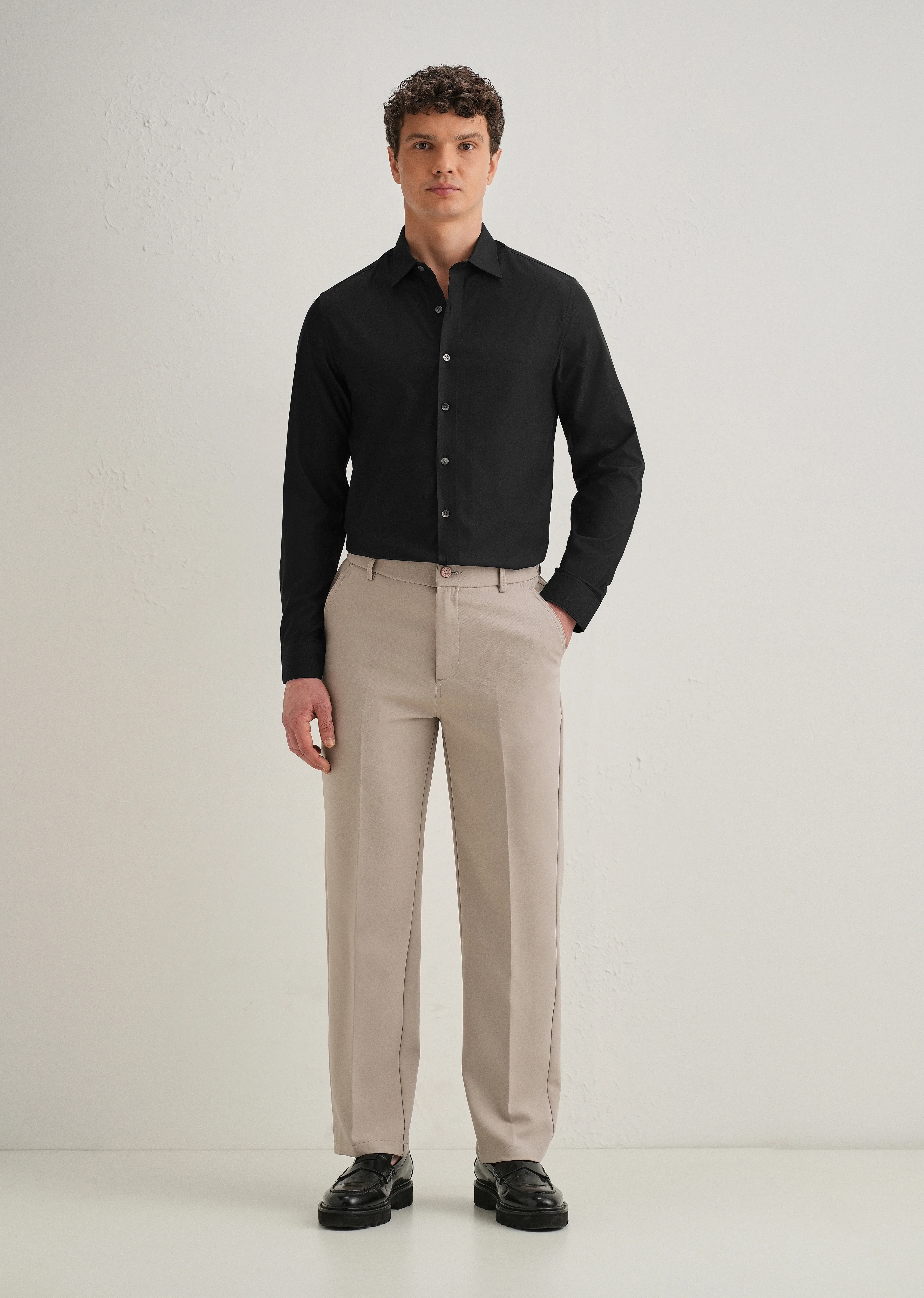 Black Stitchless Placket Premium Wrinkle-Free Shirt - Image 6