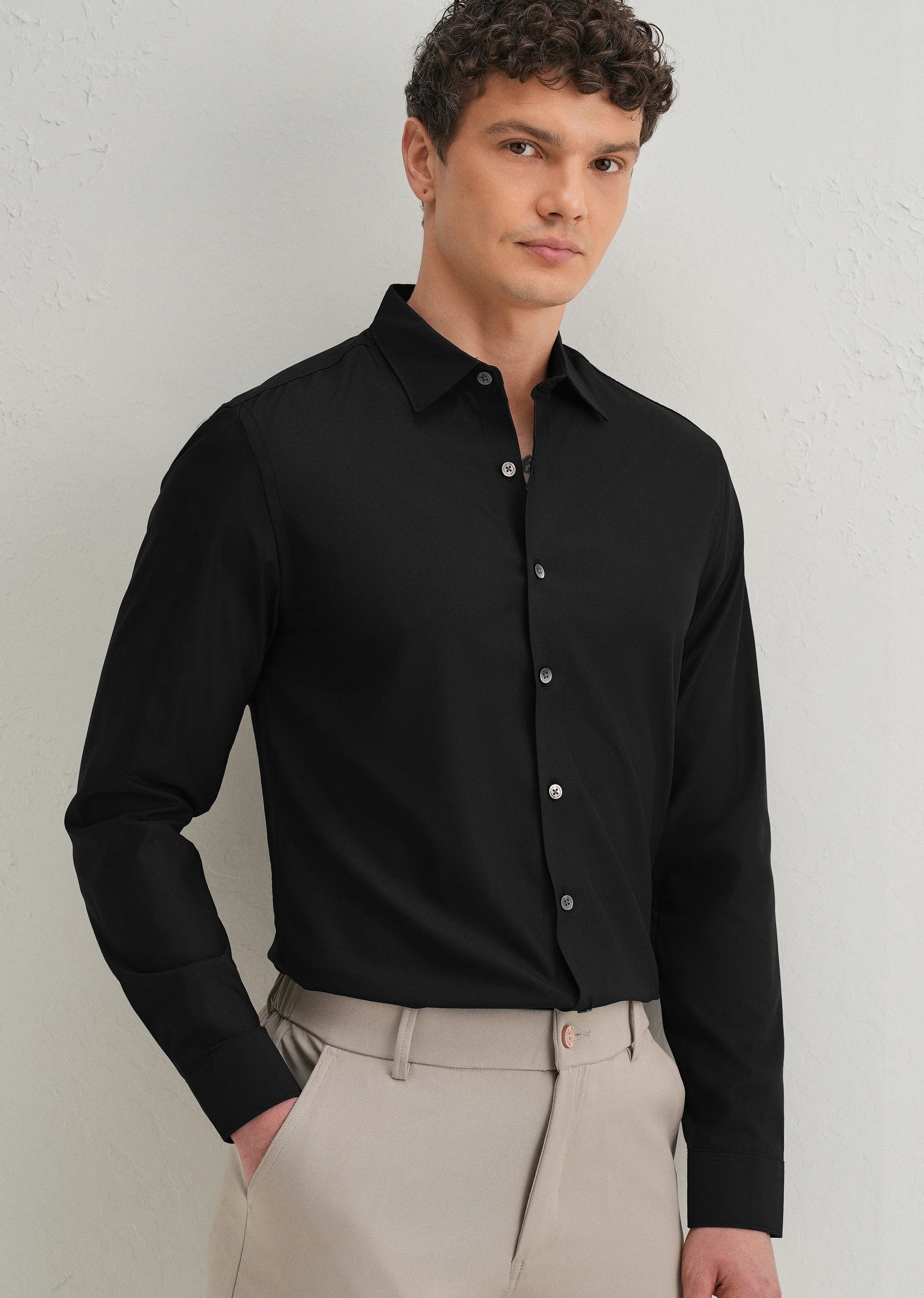 Black Stitchless Placket Premium Wrinkle-Free Shirt - Image 7