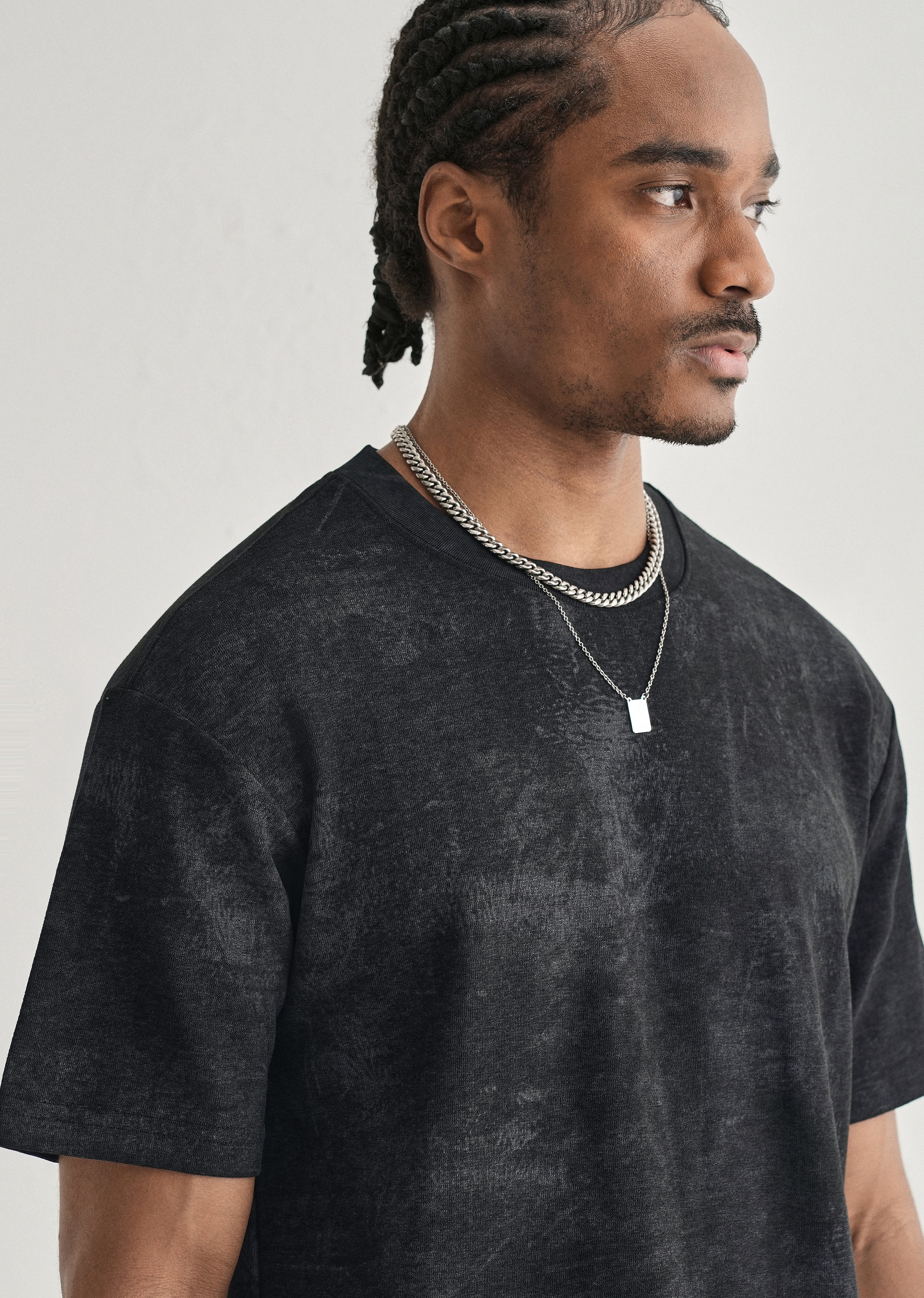 Black Stone Wash Textured Oversized T-shirt - Image 5