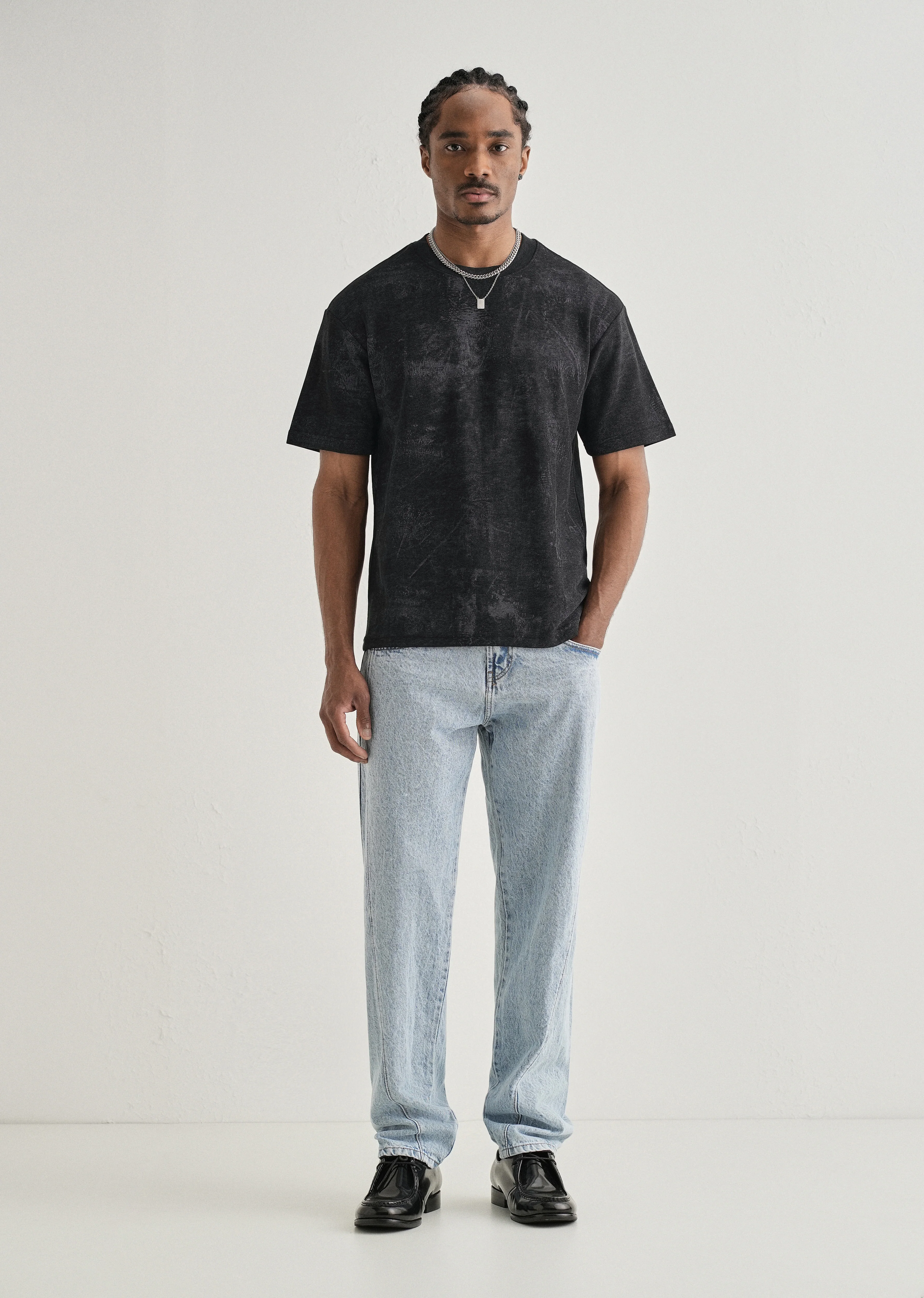 Black Stone Wash Textured Oversized T-shirt - Image 6