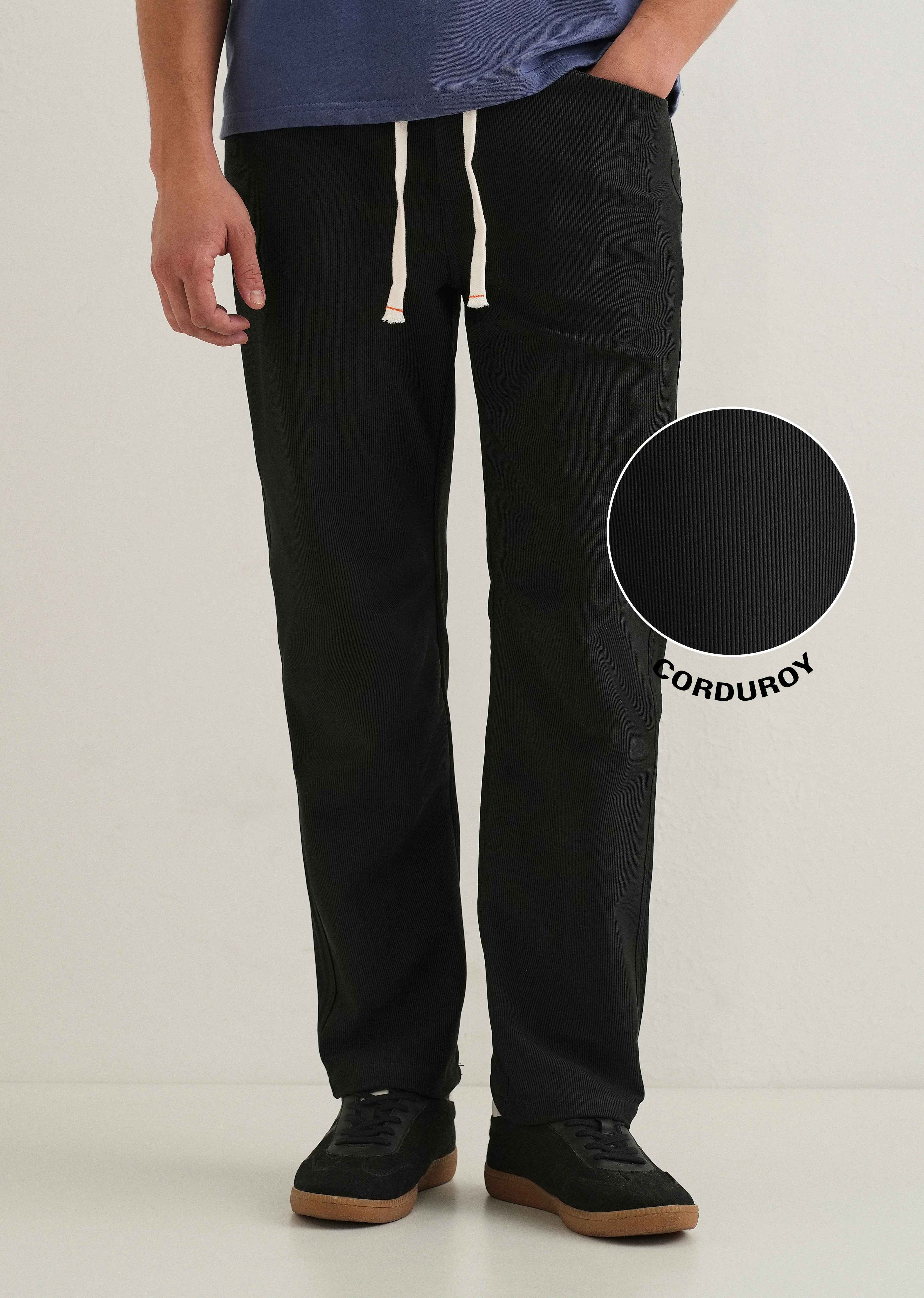 Black Straight Fit Corduroy Pants - Image 2