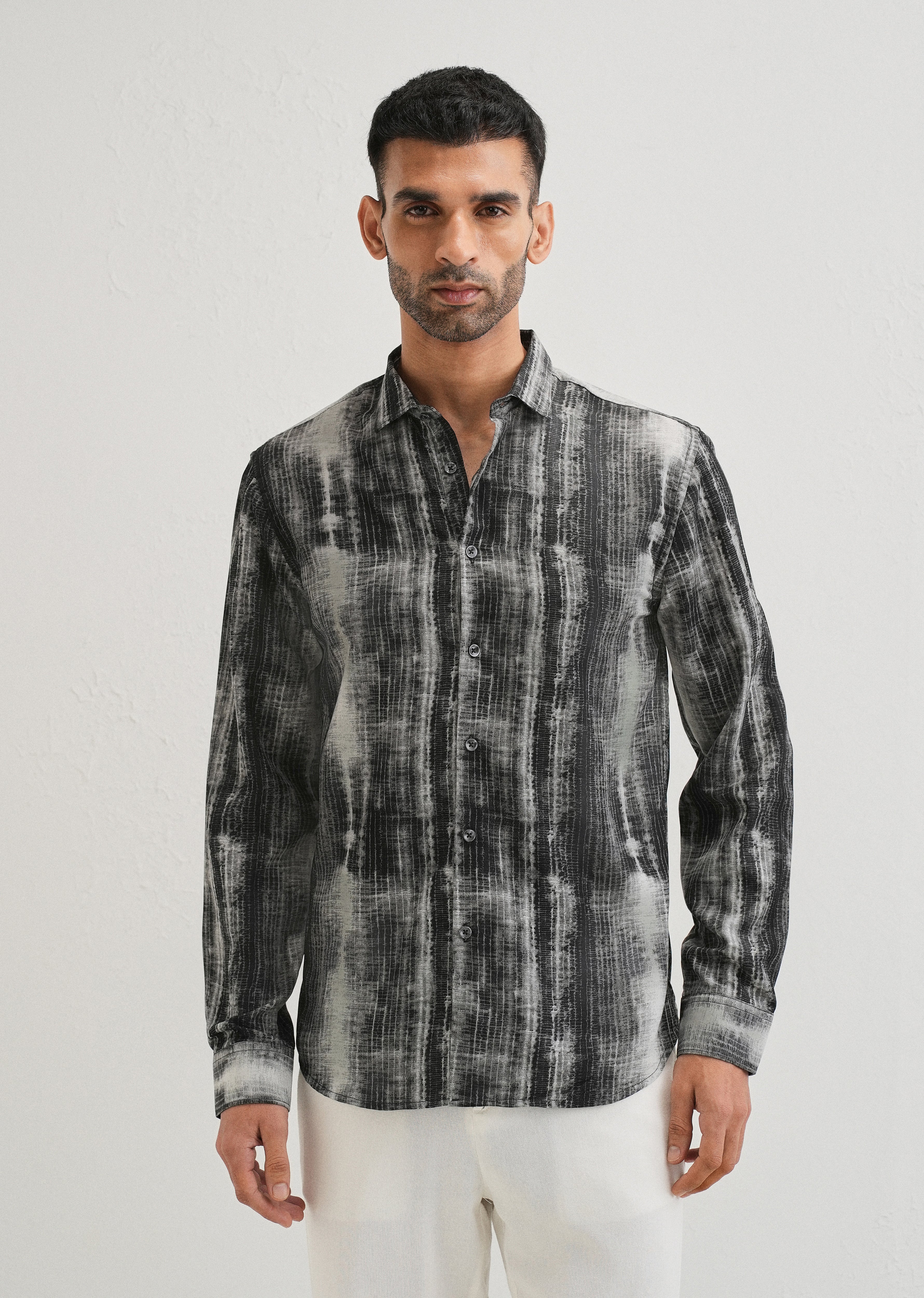 Black Stripe Abstract Printed Shirt - Image 3