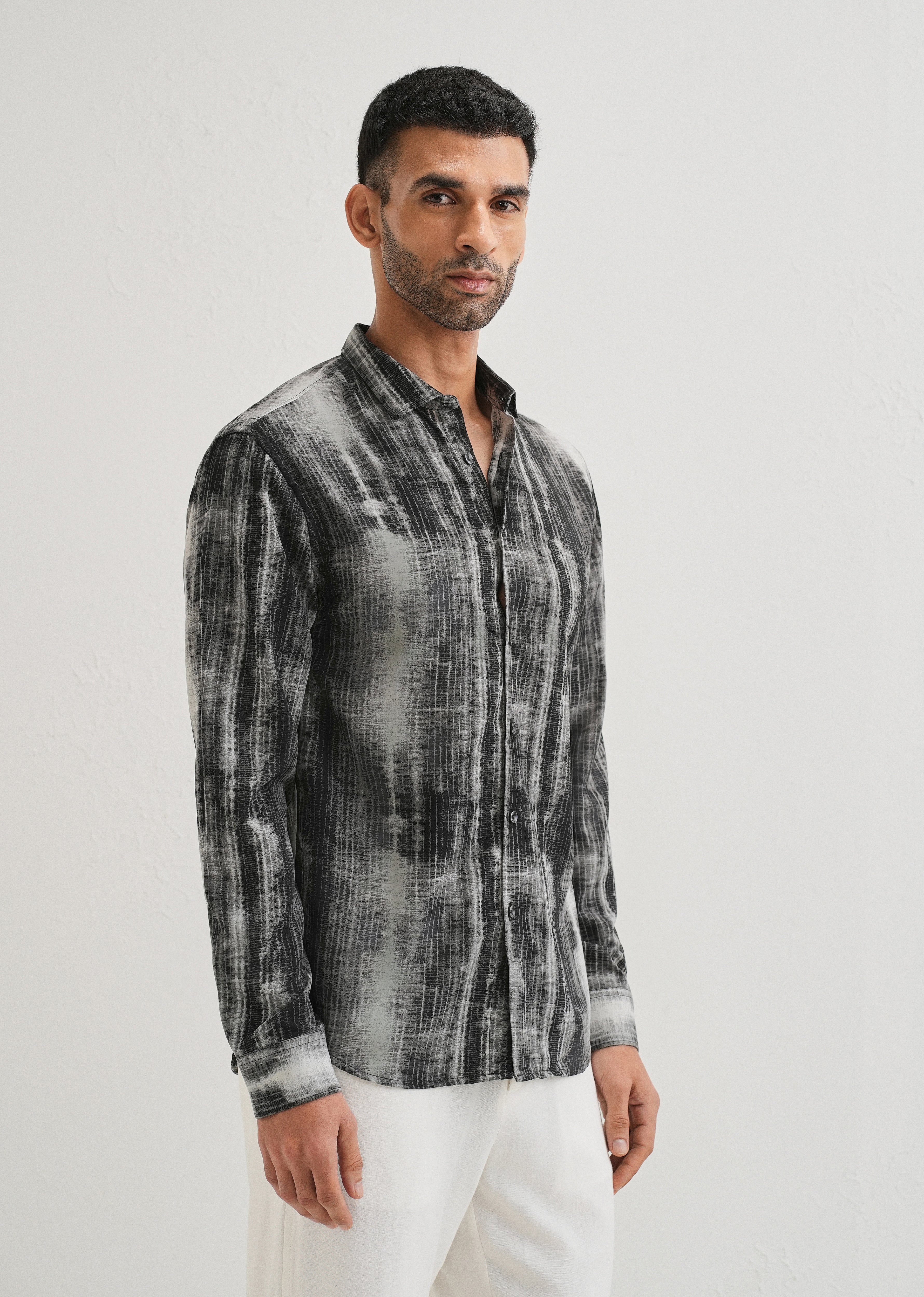 Black Stripe Abstract Printed Shirt - Image 4