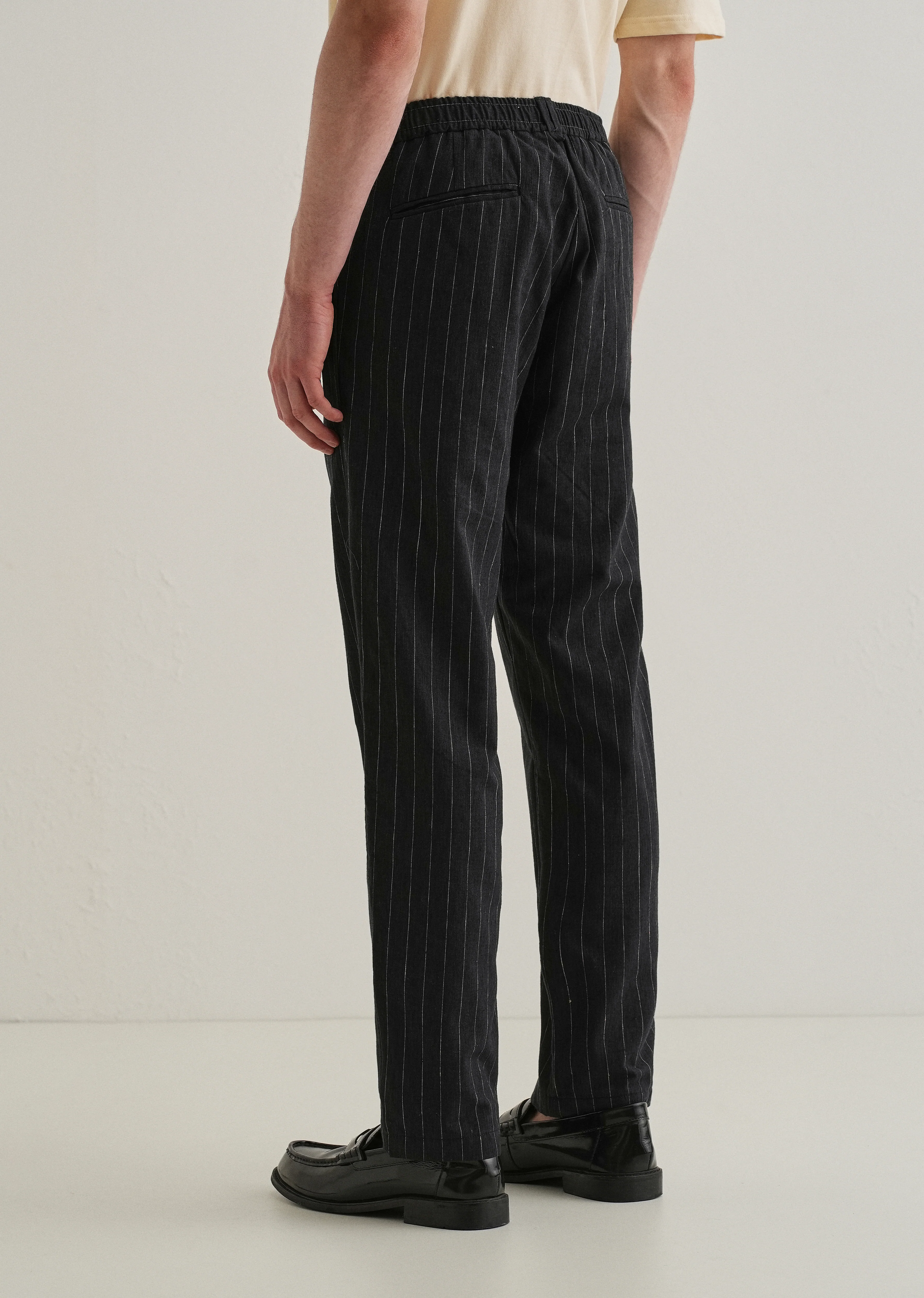 Black Stripe Relaxed Linen Trouser - Image 2