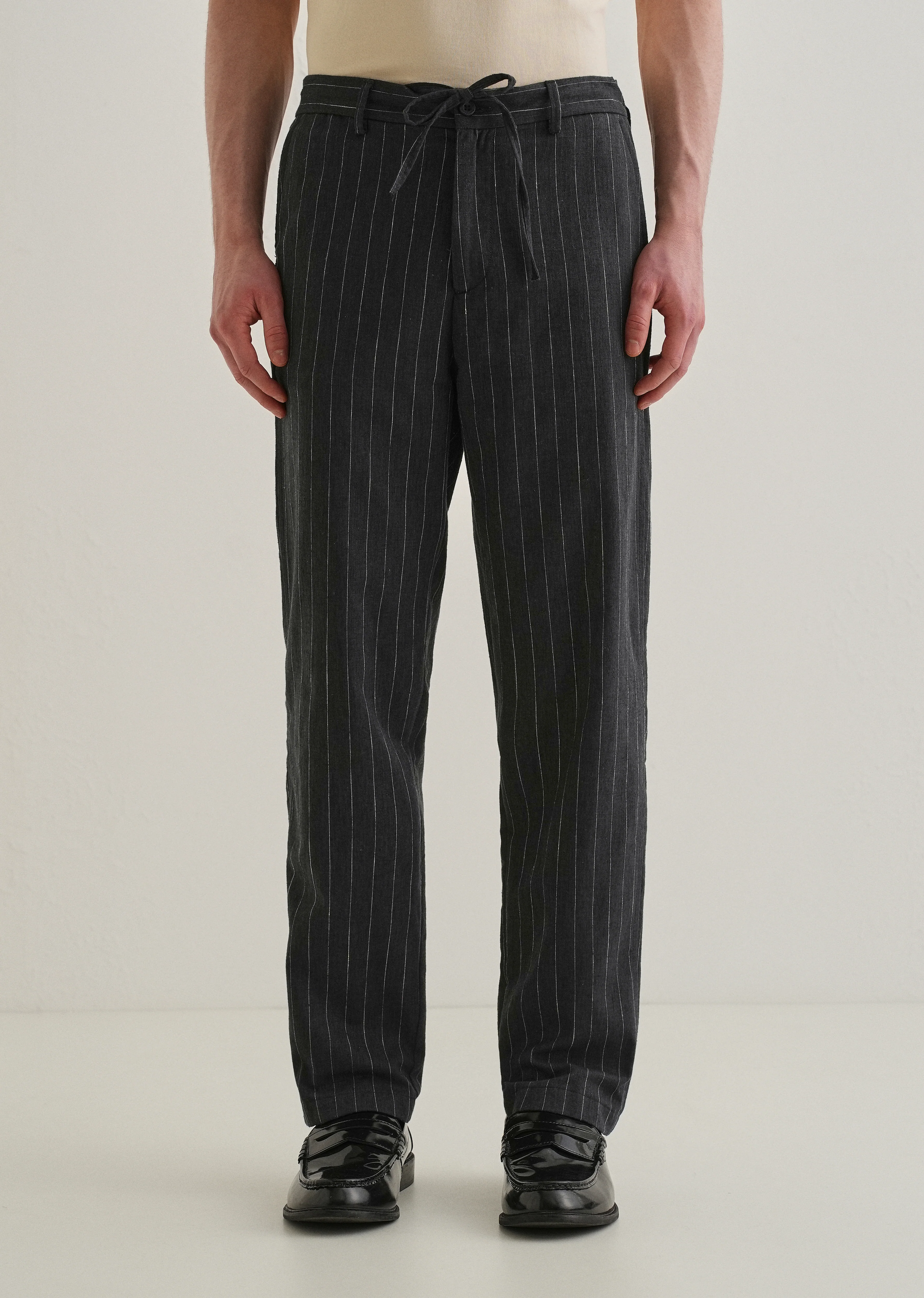 Black Stripe Relaxed Linen Trouser - Image 3