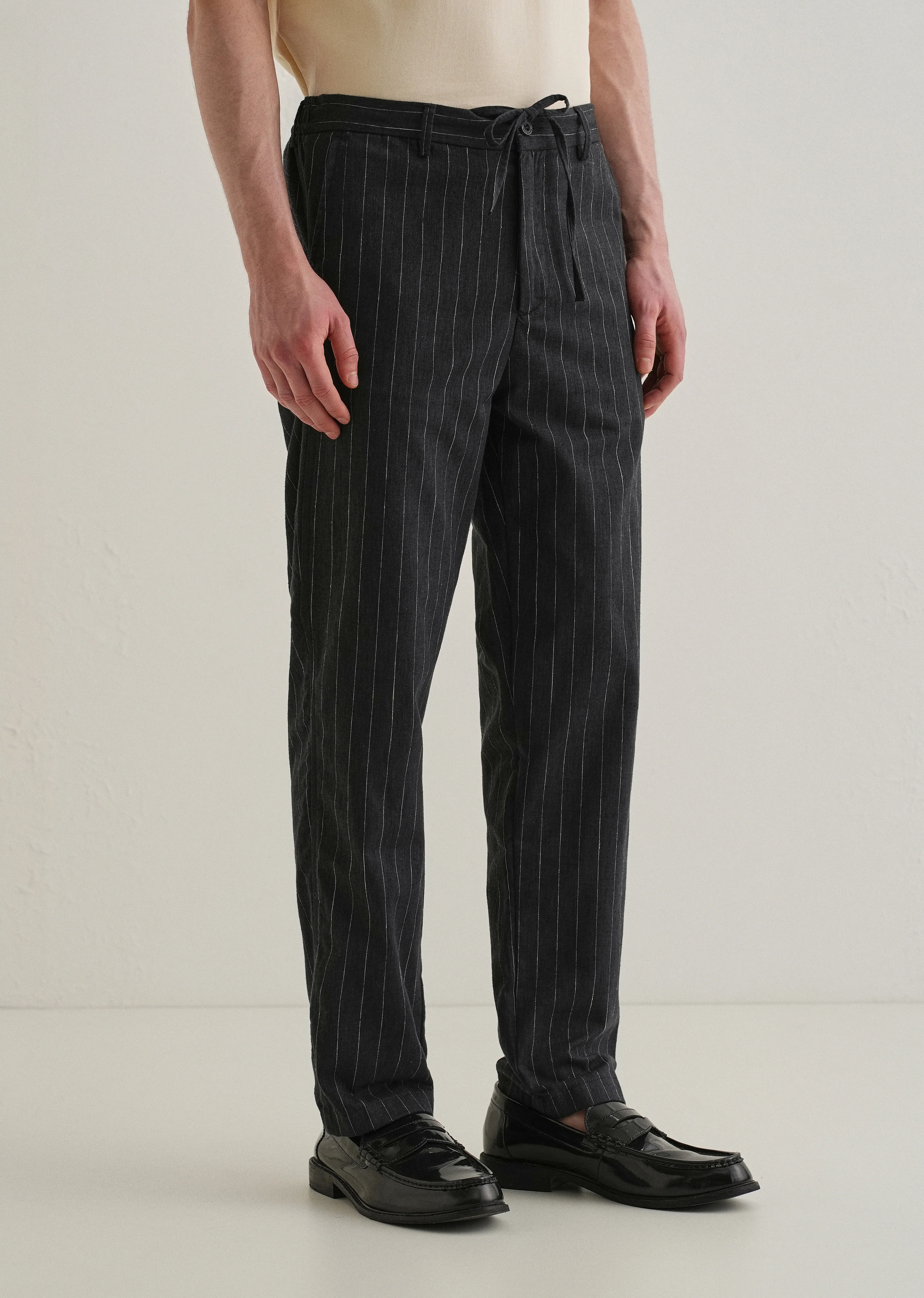 Black Stripe Relaxed Linen Trouser - Image 4