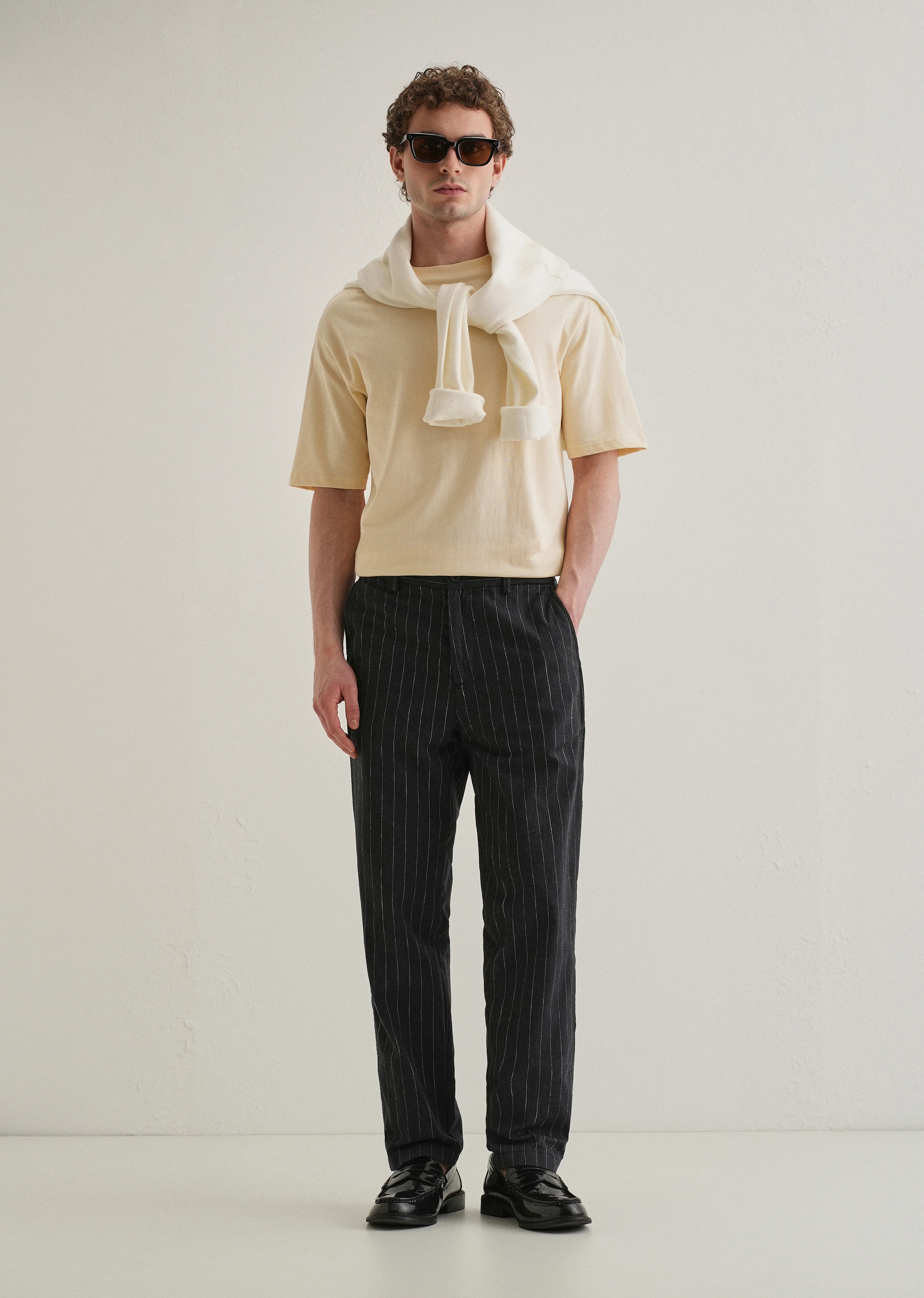 Black Stripe Relaxed Linen Trouser - Image 5