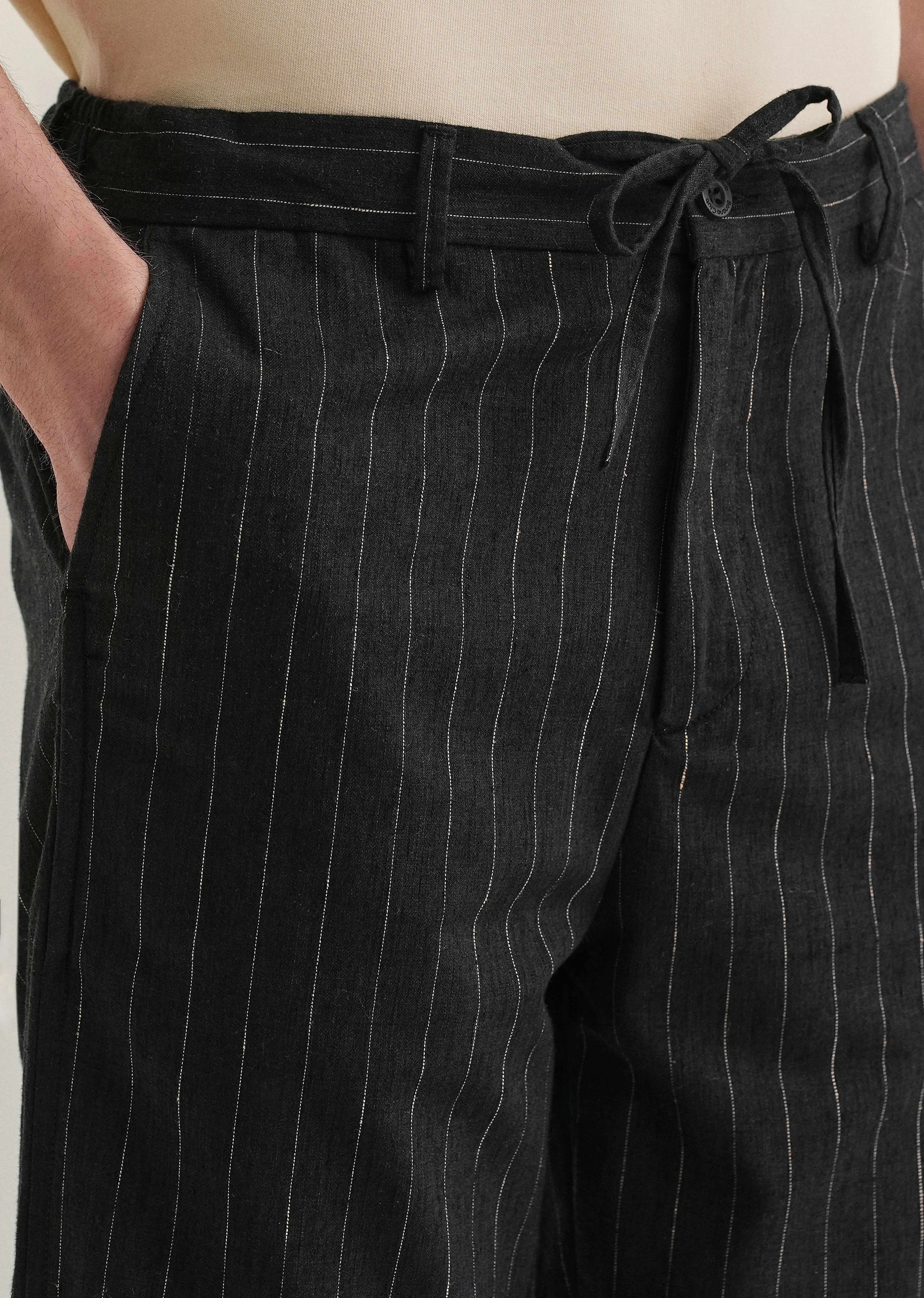 Black Stripe Relaxed Linen Trouser - Image 6