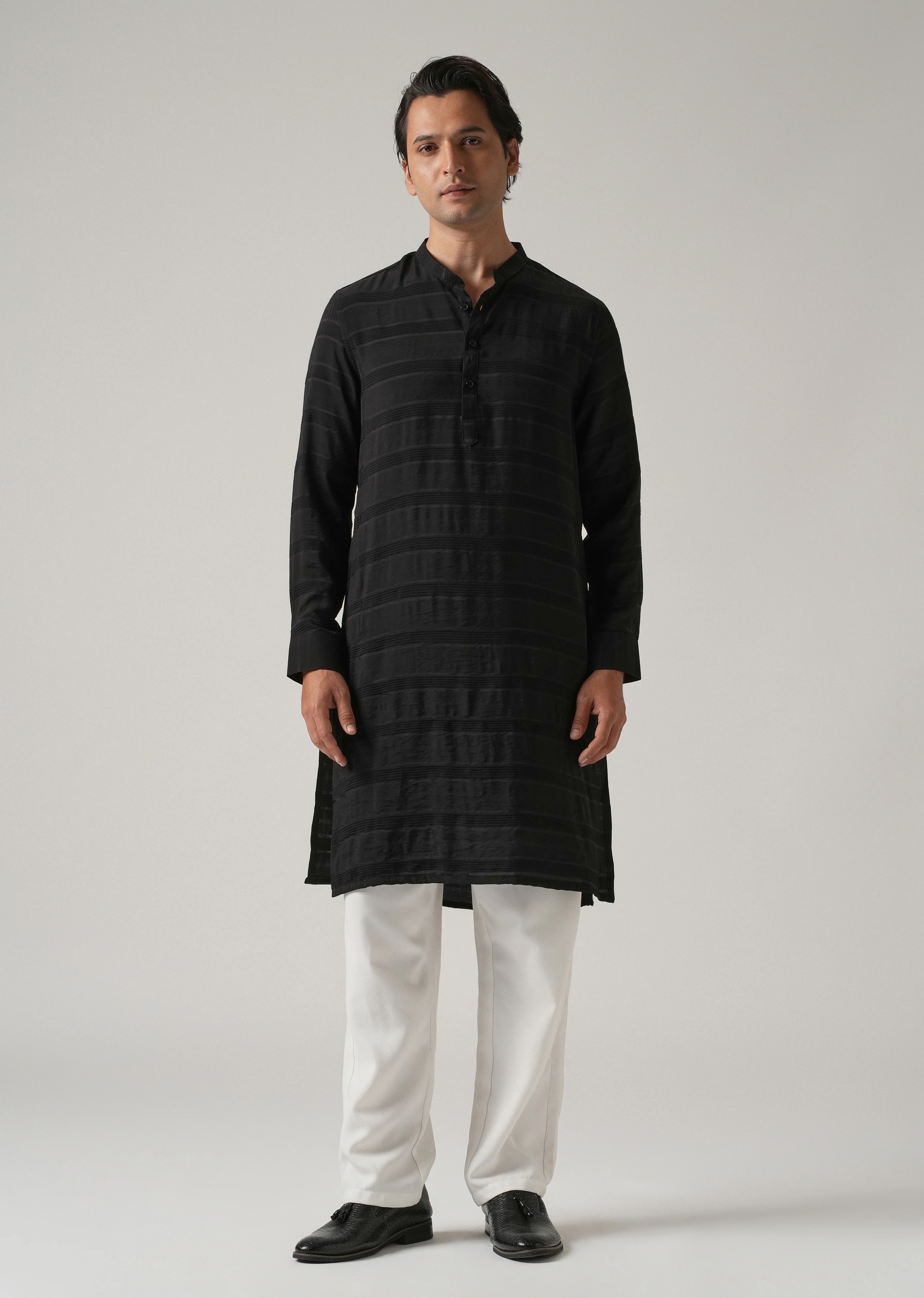 Black Subtle Nylon Stripe Kurta - Image 3