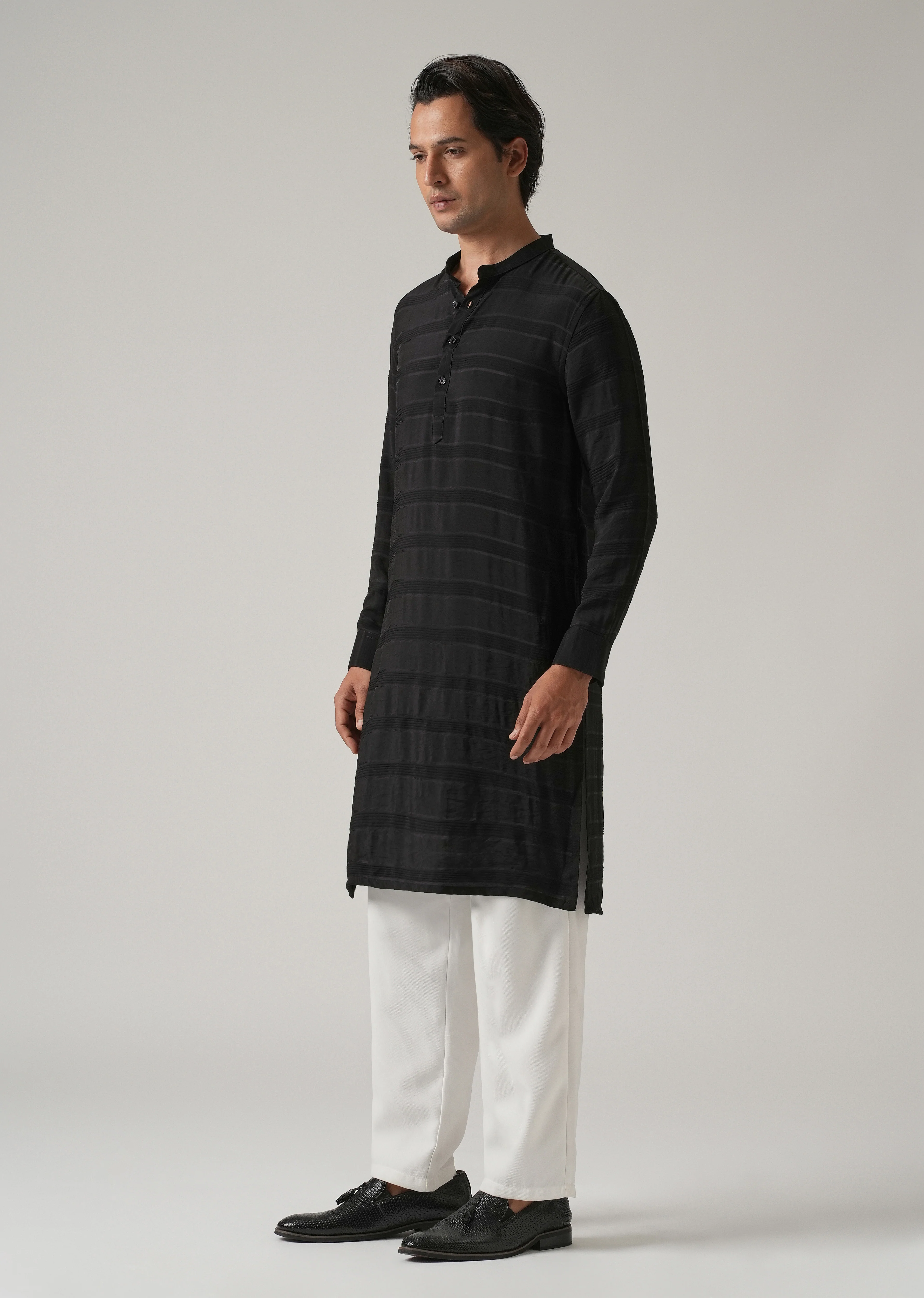 Black Subtle Nylon Stripe Kurta - Image 4
