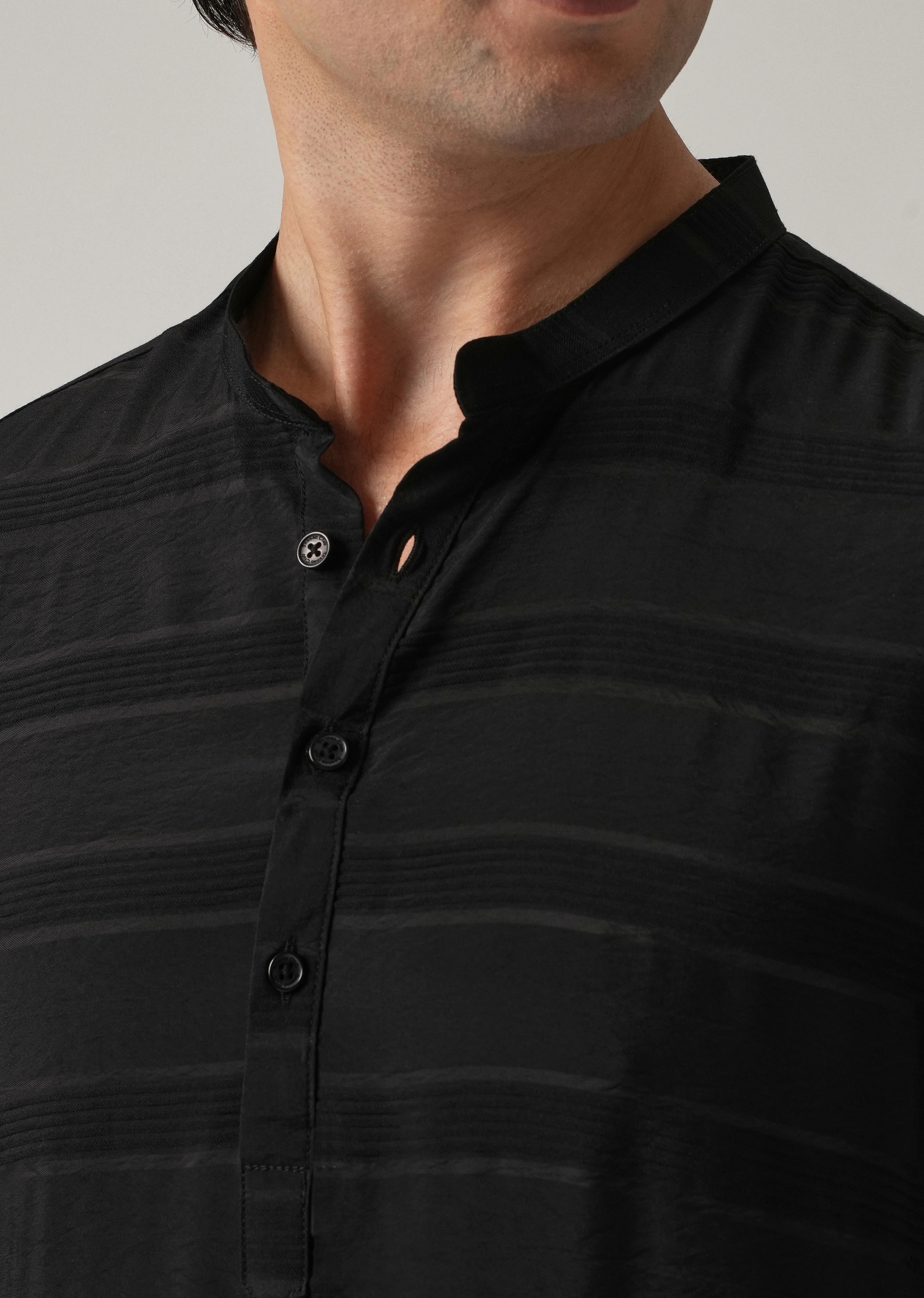 Black Subtle Nylon Stripe Kurta - Image 5