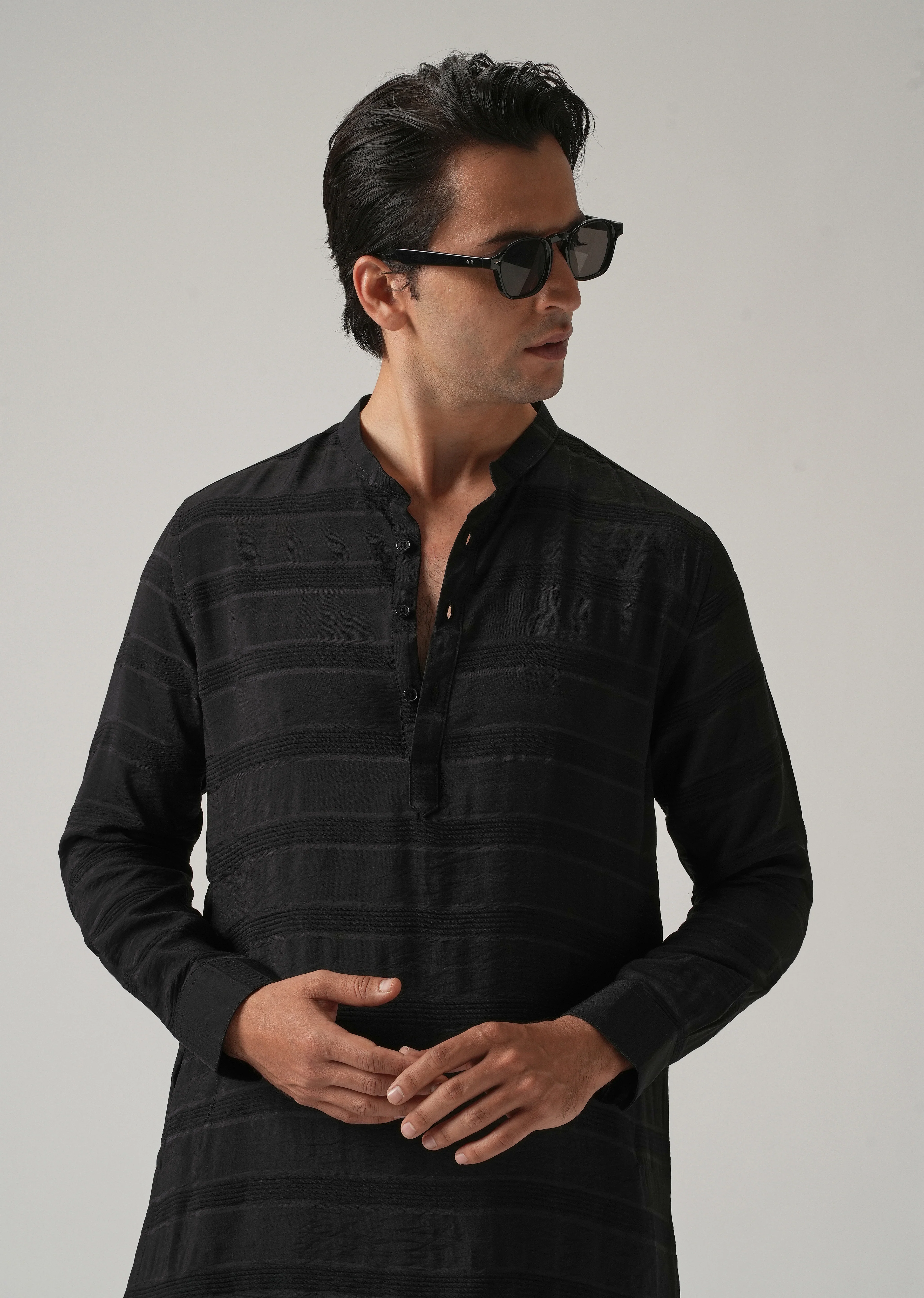 Black Subtle Nylon Stripe Kurta - Image 6