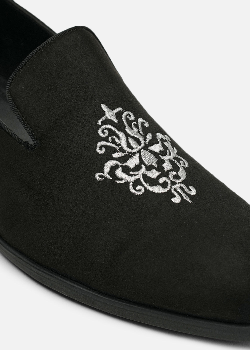 Black Suede Embroidered Loafers - Image 3