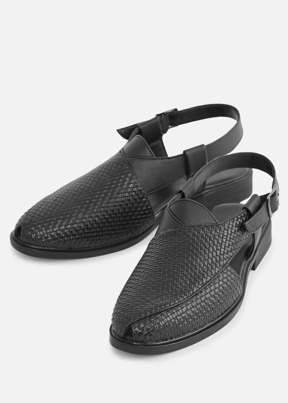 Black Textured Back Strap Comfort Sandals - Image 2