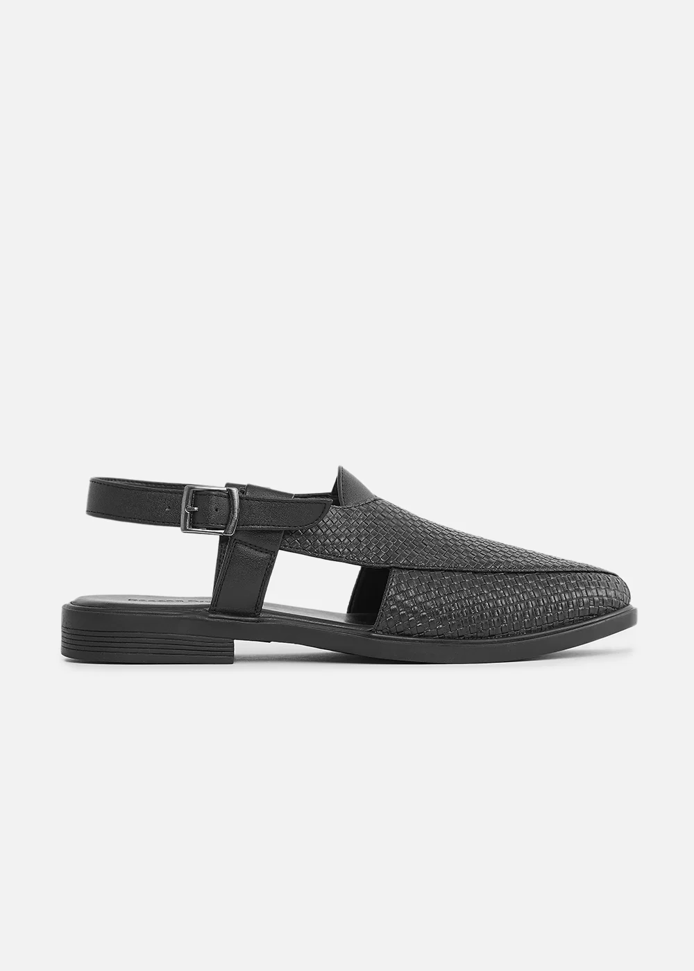 Black Textured Back Strap Comfort Sandals - Image 4