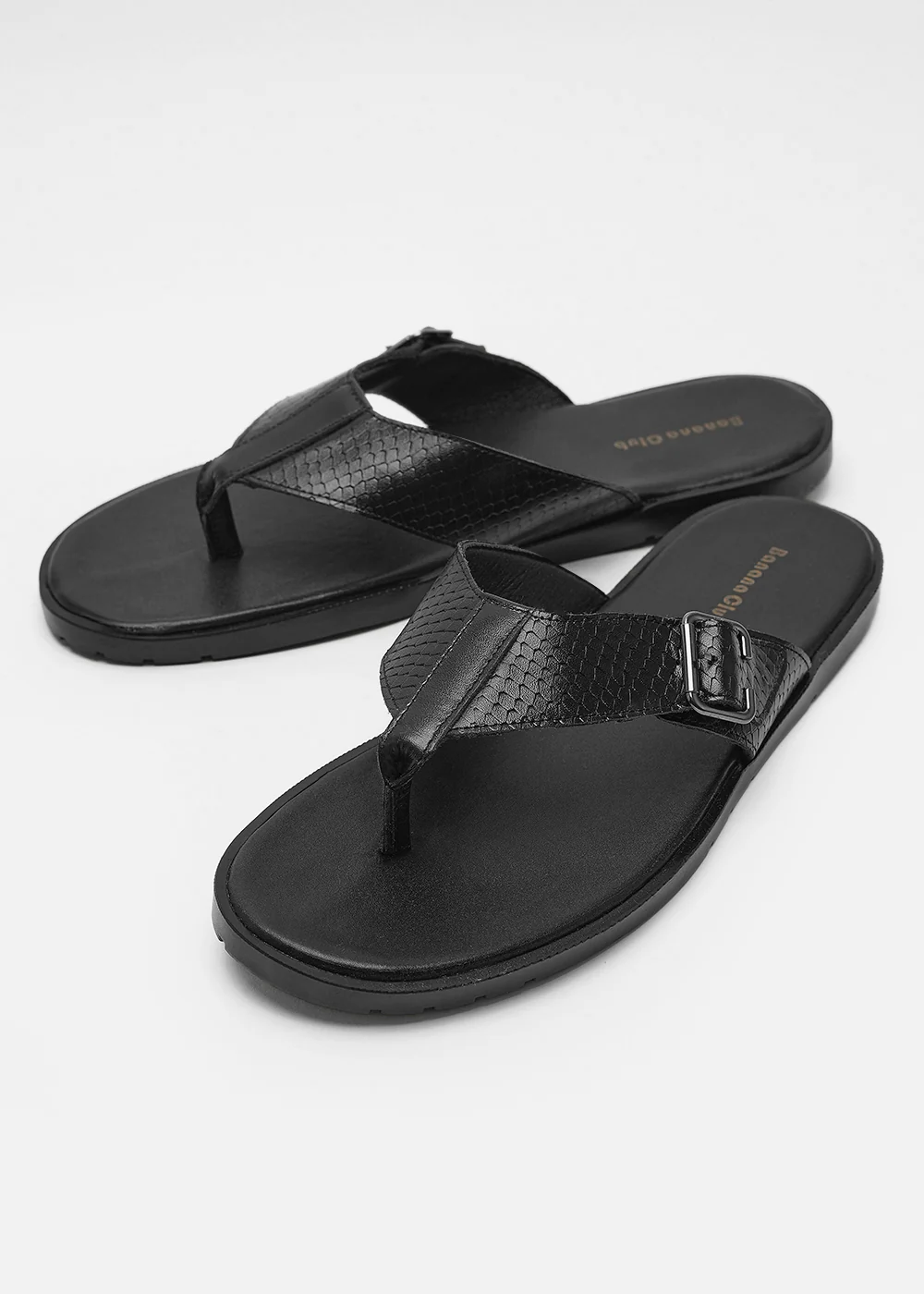 Black Textured Buckle Strap Sandals - Image 3
