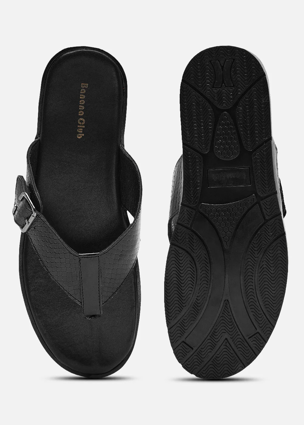 Black Textured Buckle Strap Sandals - Image 4