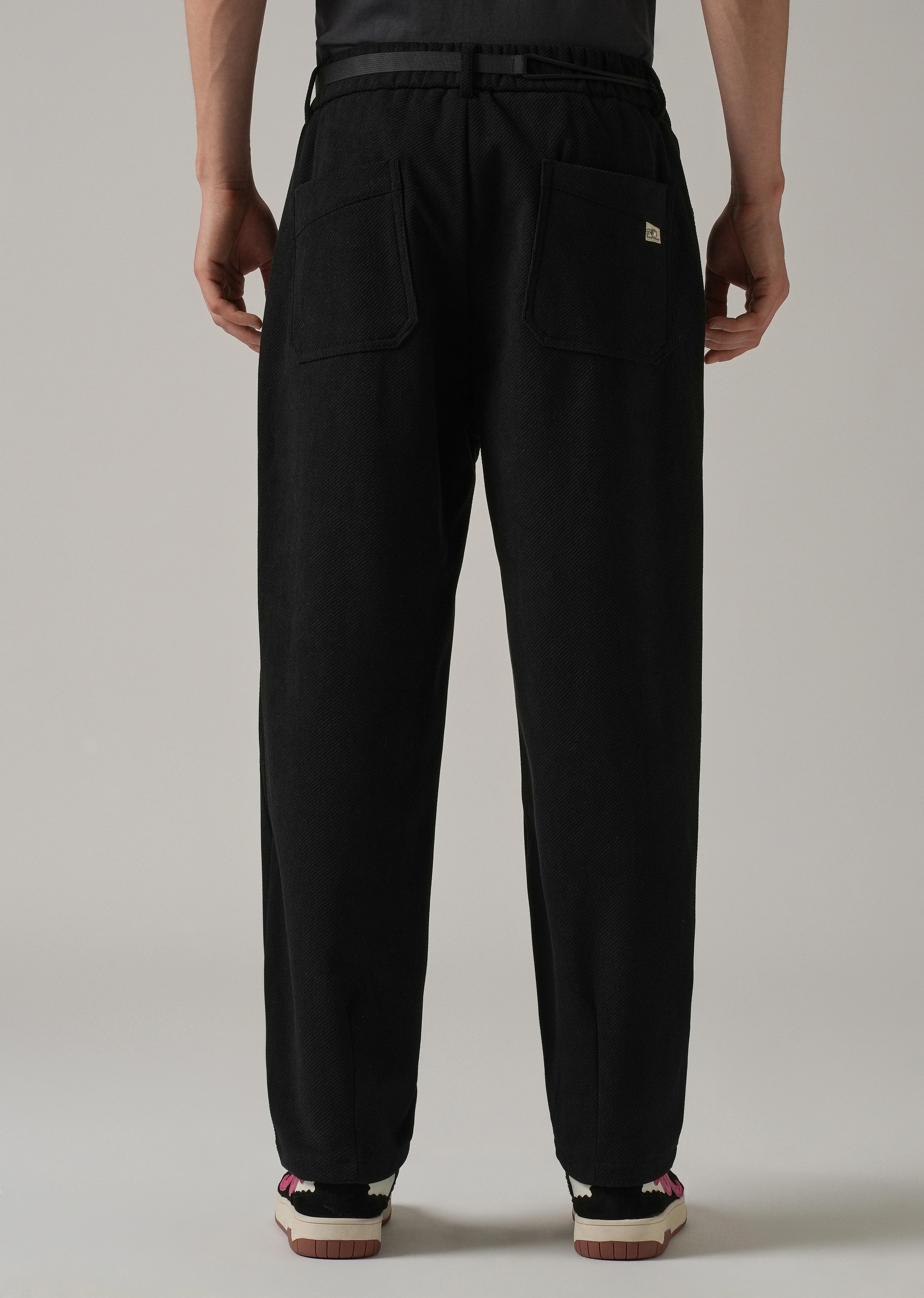 Black Textured Corduroy Belt Pant - Image 2