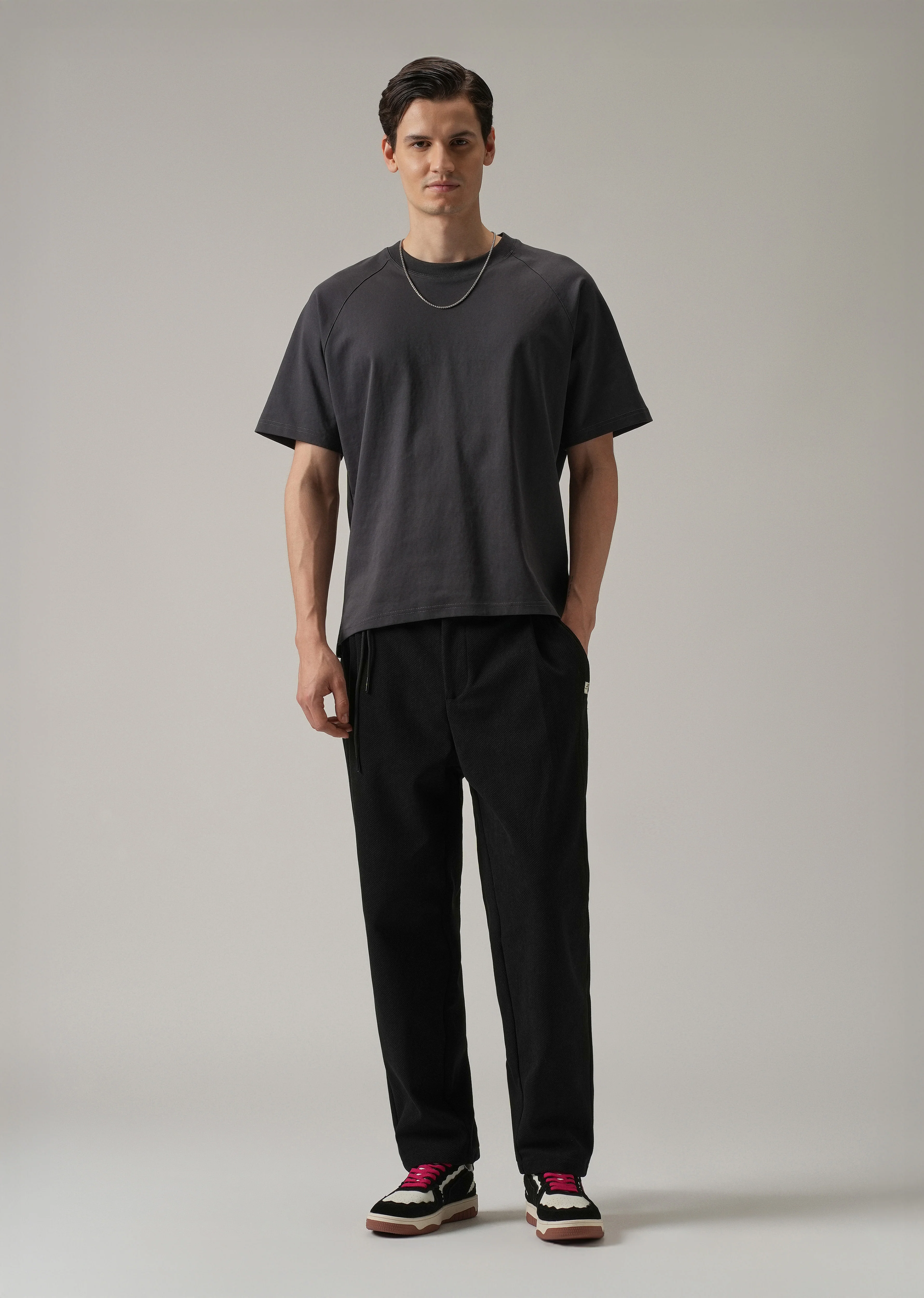 Black Textured Corduroy Belt Pant - Image 6