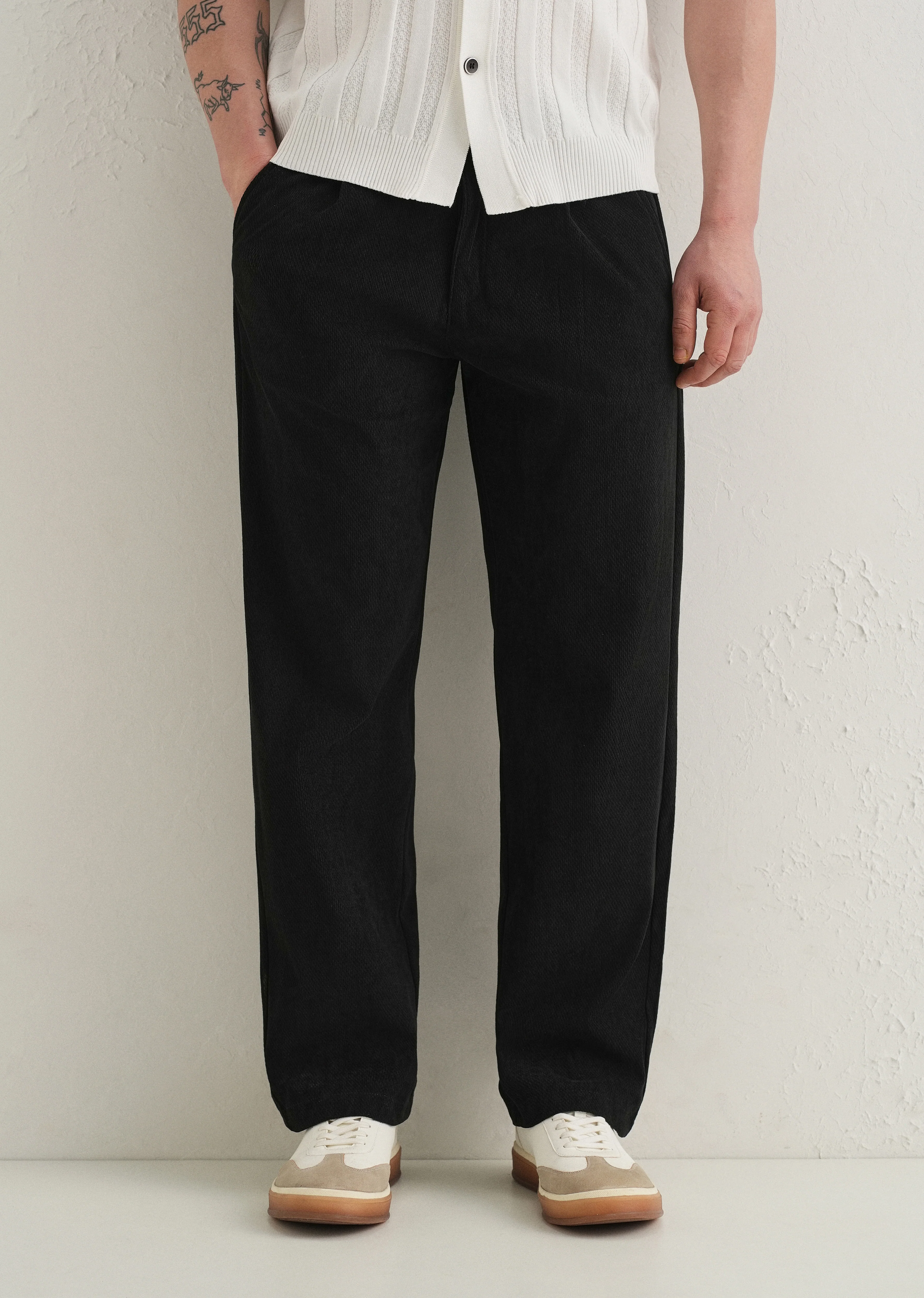 Black Textured Corduroy Pant - Image 7