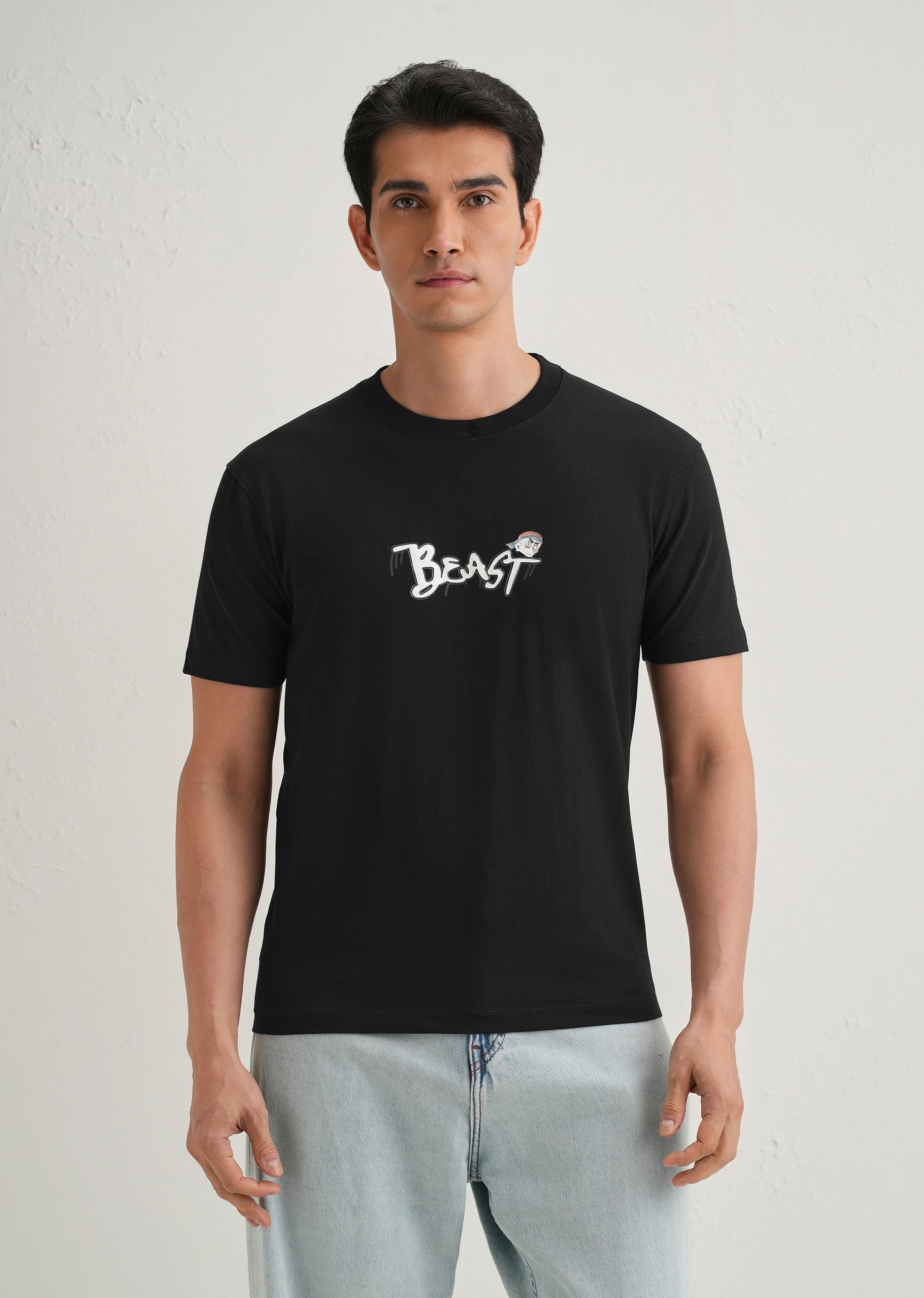 Black Textured Embossed Print T-Shirt - Image 3