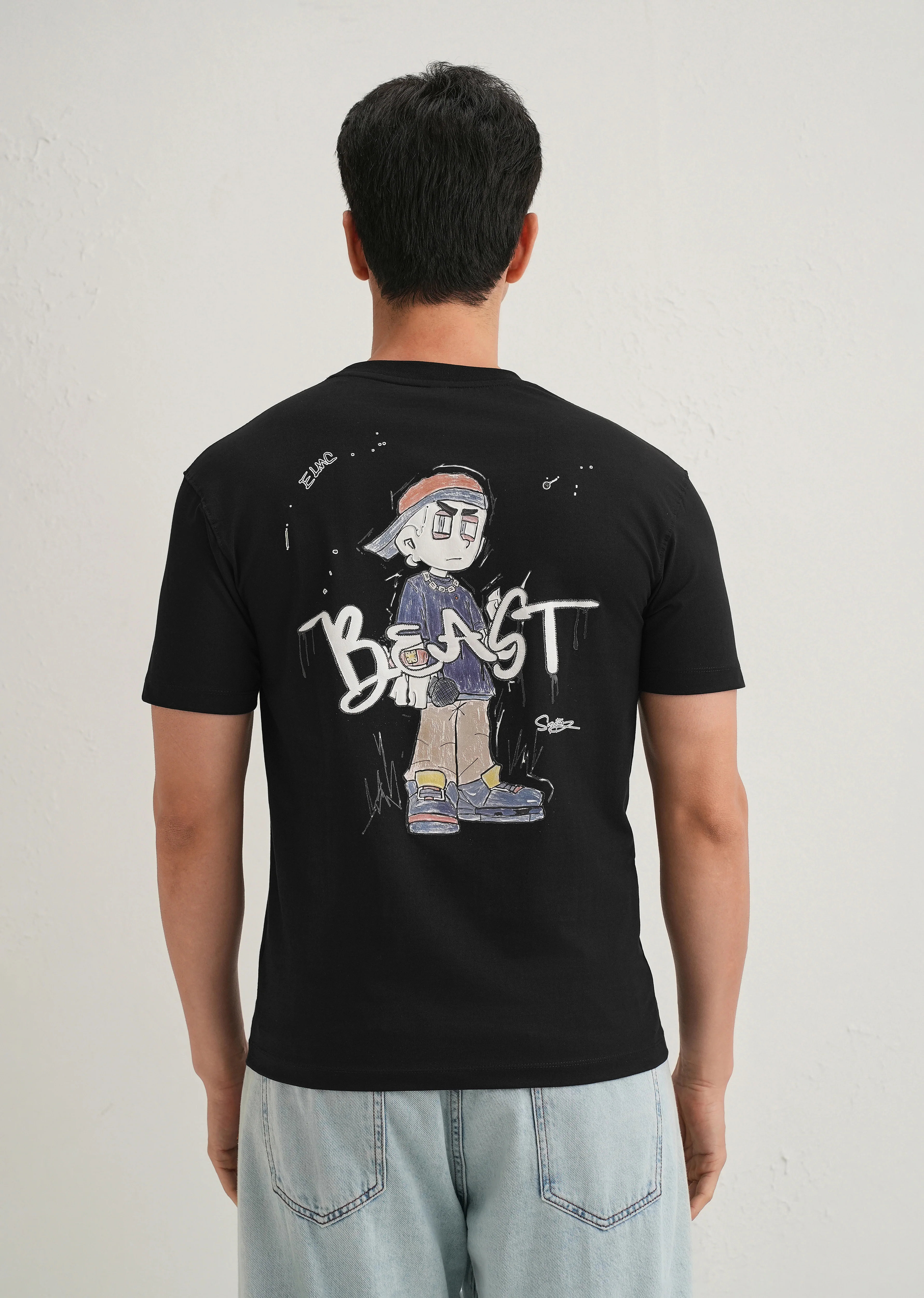 Black Textured Embossed Print T-Shirt - Image 4