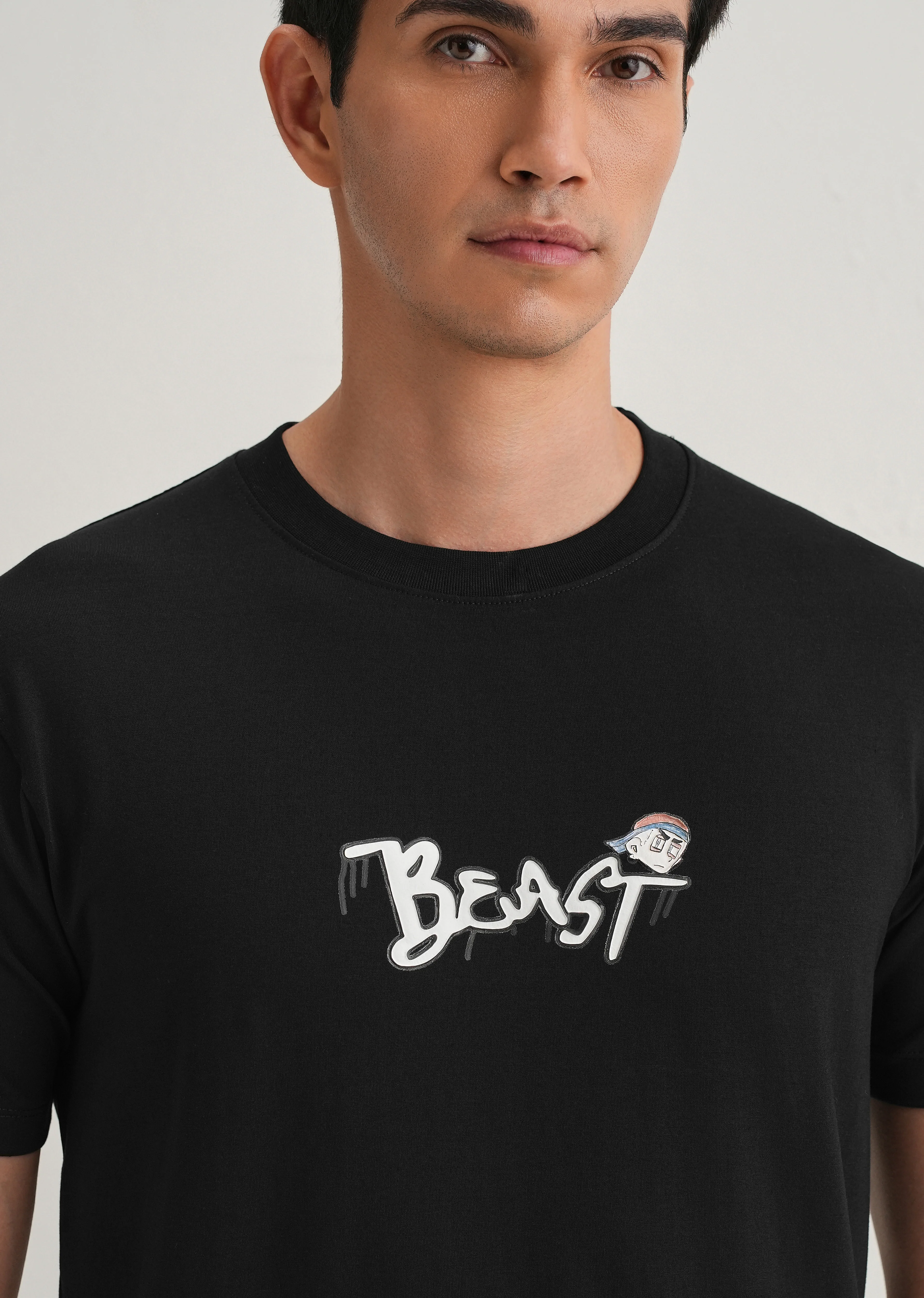 Black Textured Embossed Print T-Shirt - Image 6