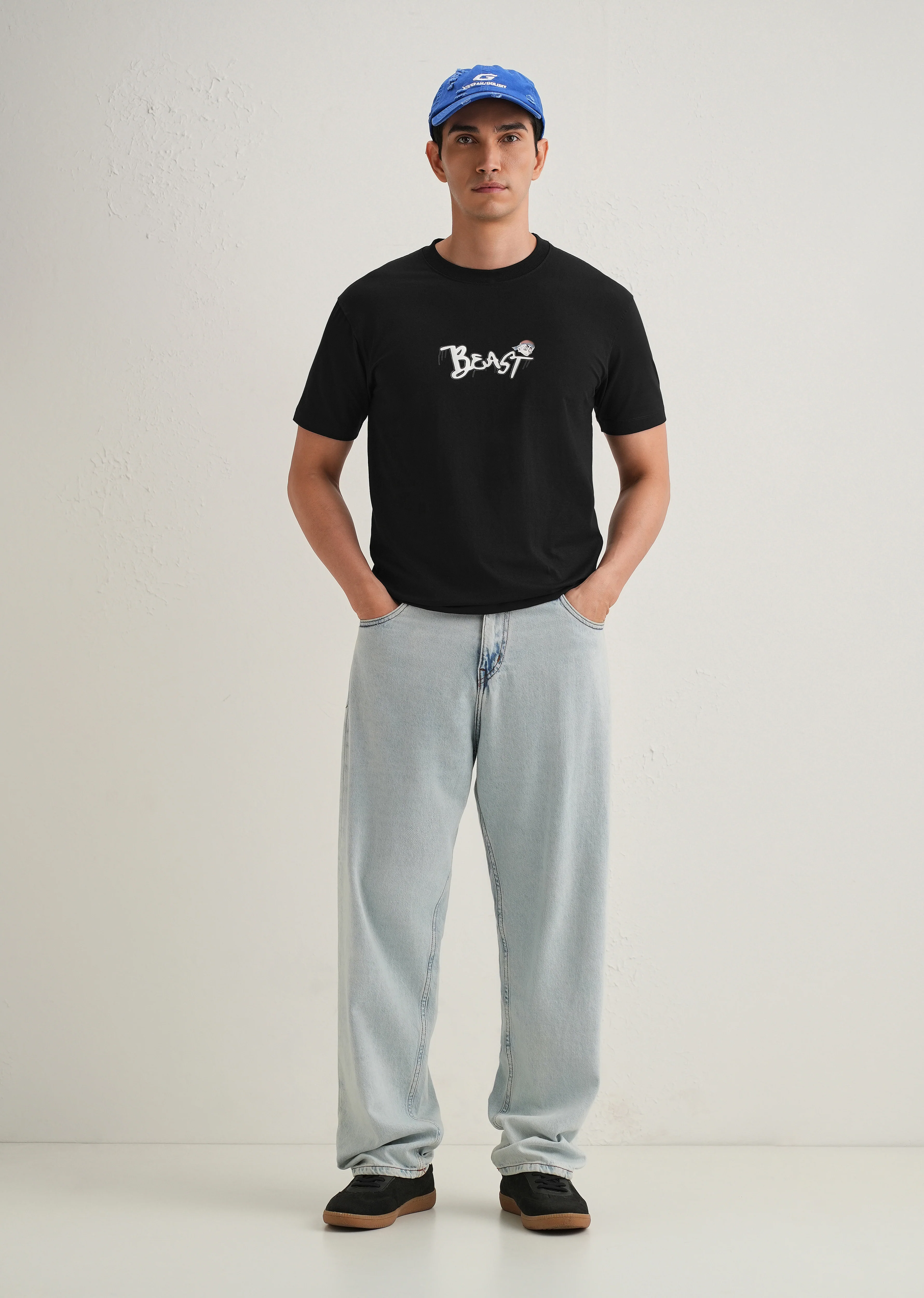 Black Textured Embossed Print T-Shirt - Image 7