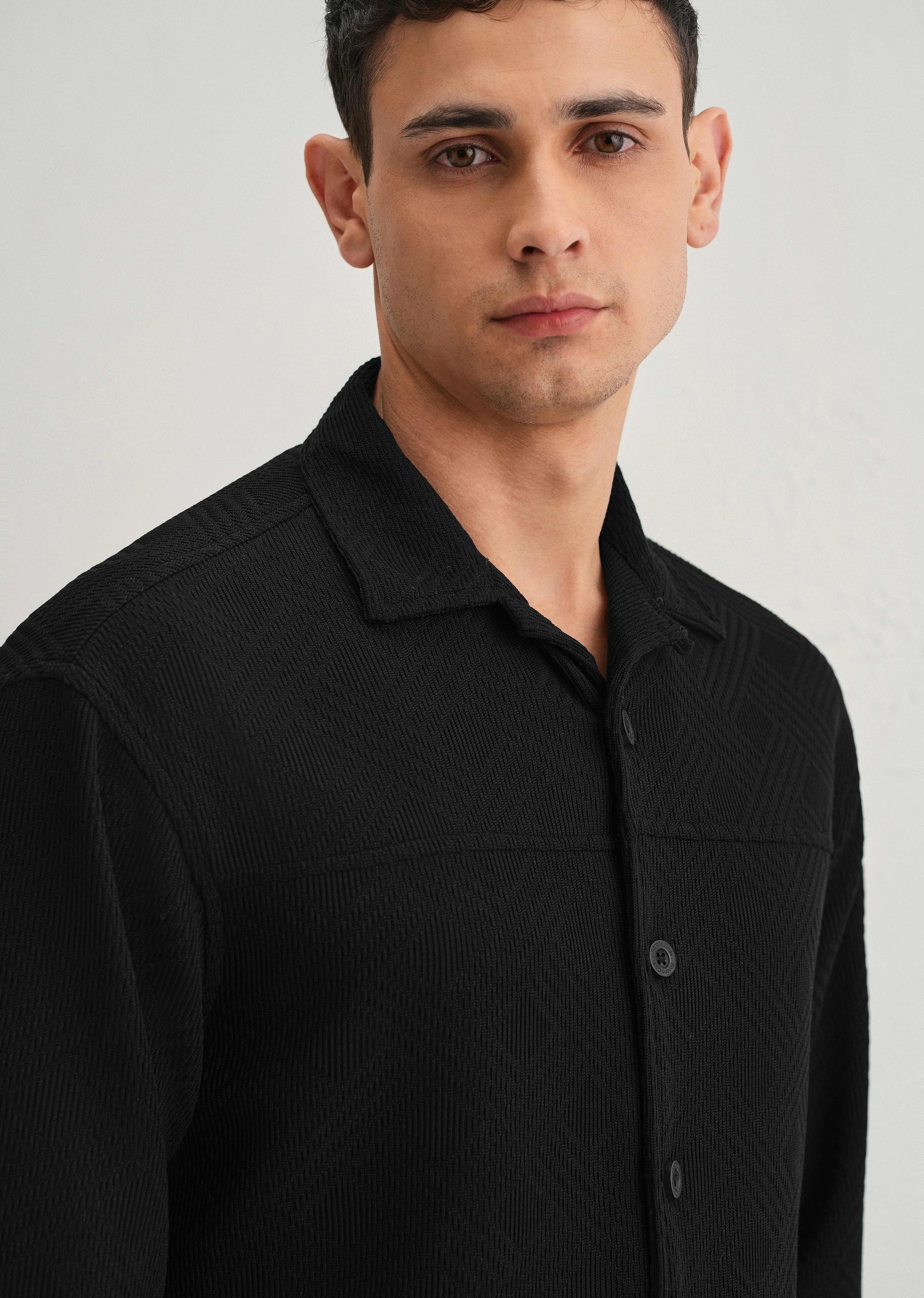 Black Textured Knit Shacket - Image 7