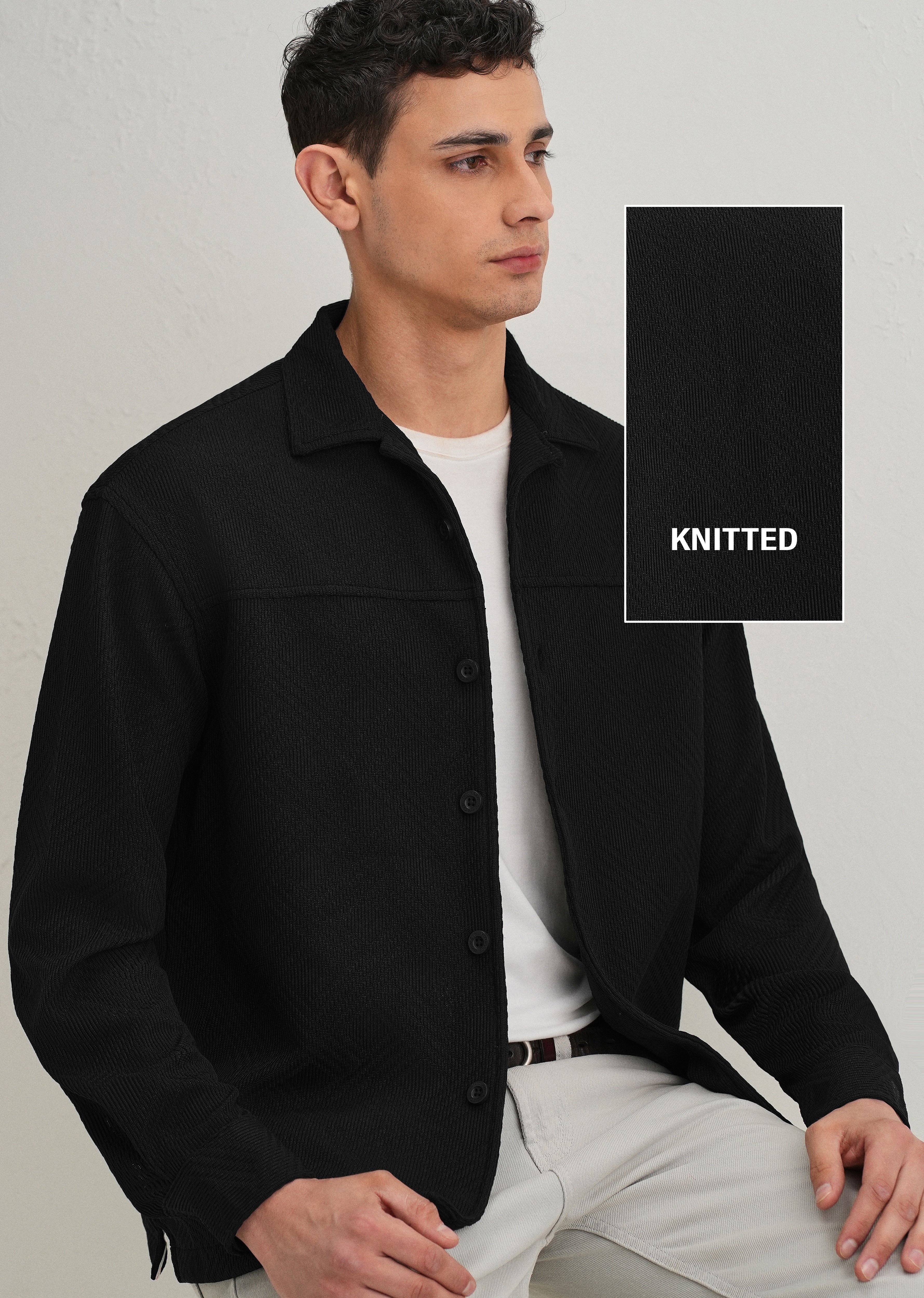 Black Textured Knit Shacket - Image 9