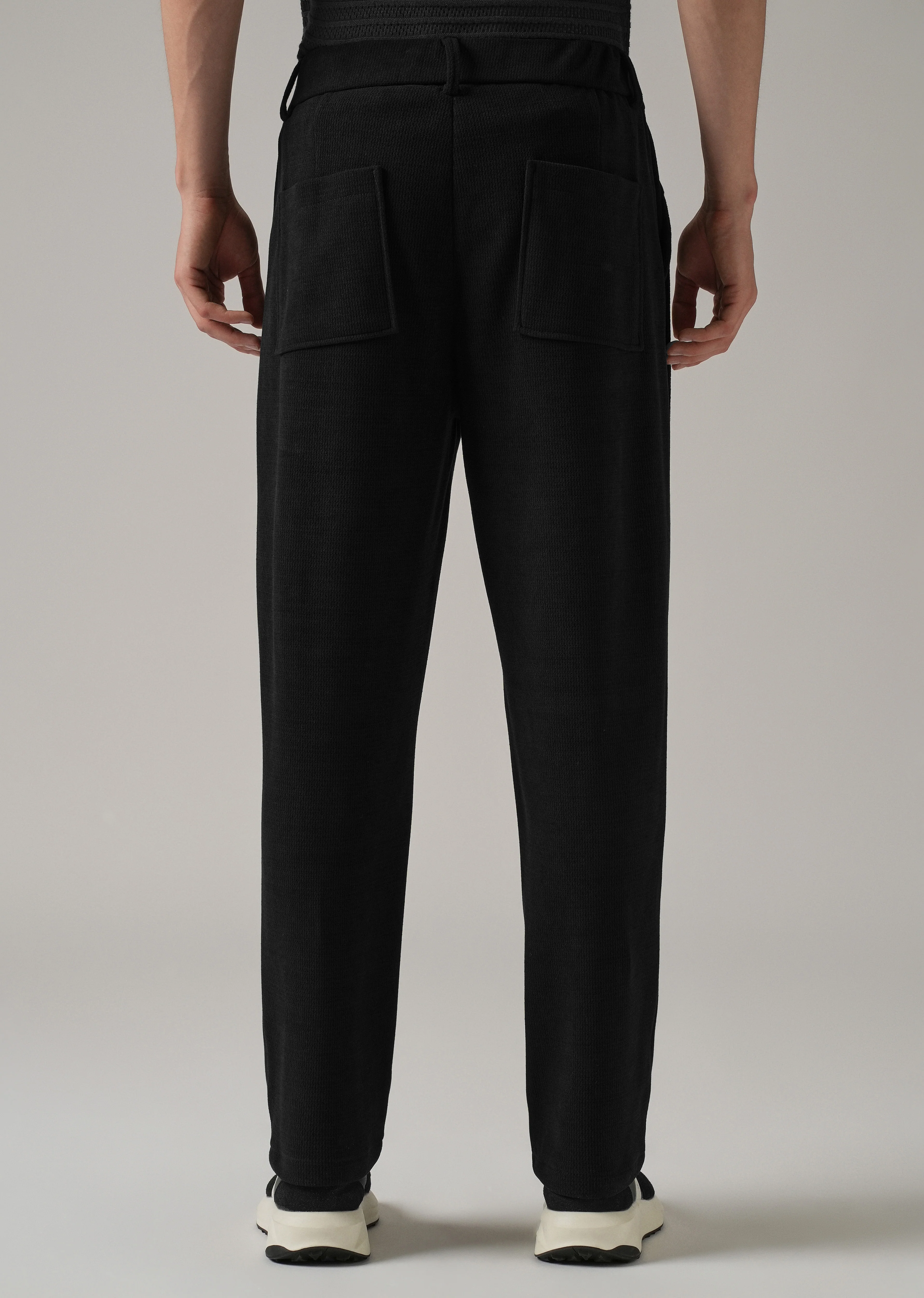 Black Textured Suede Drawstring Pant - Image 2