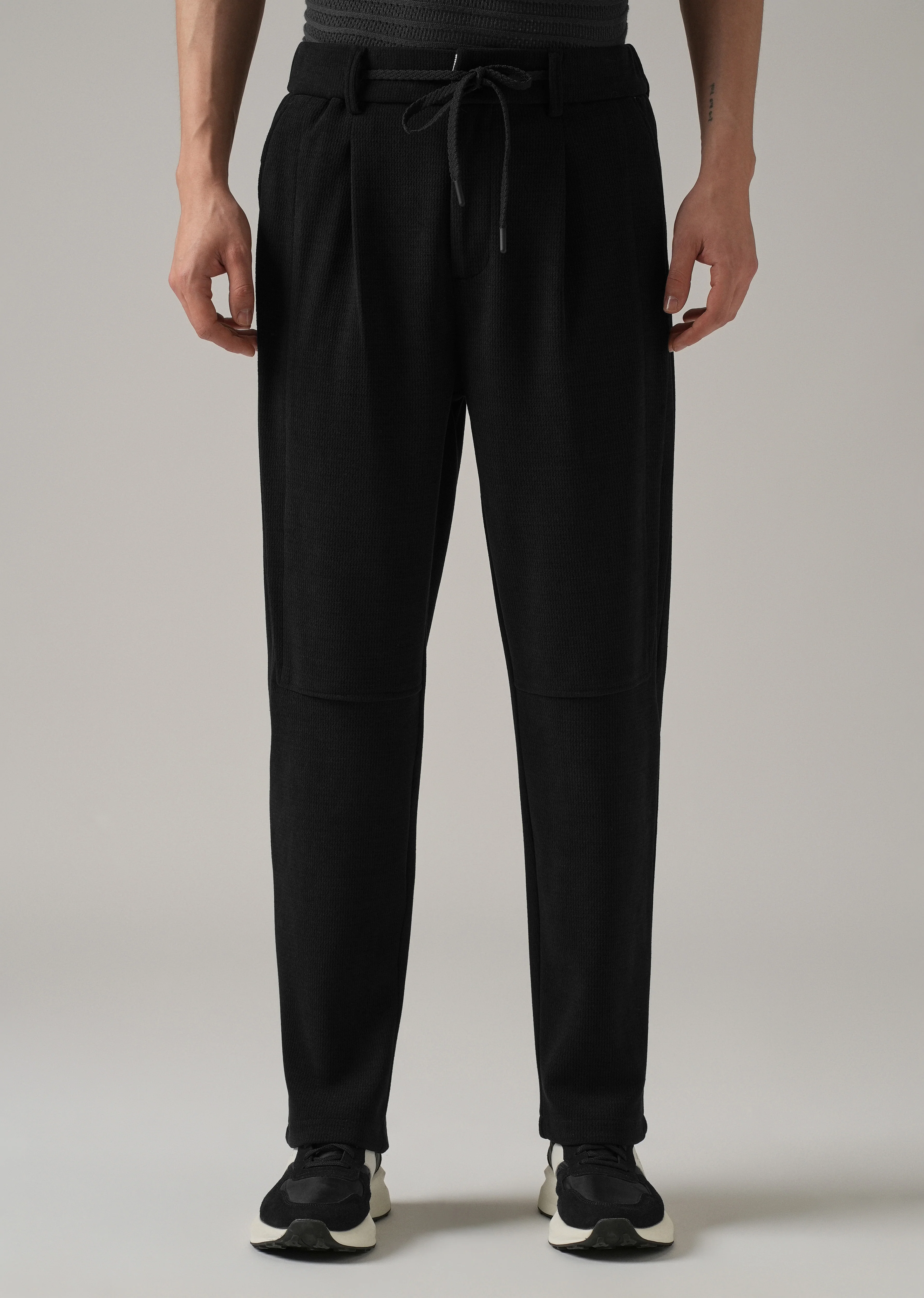 Black Textured Suede Drawstring Pant - Image 3