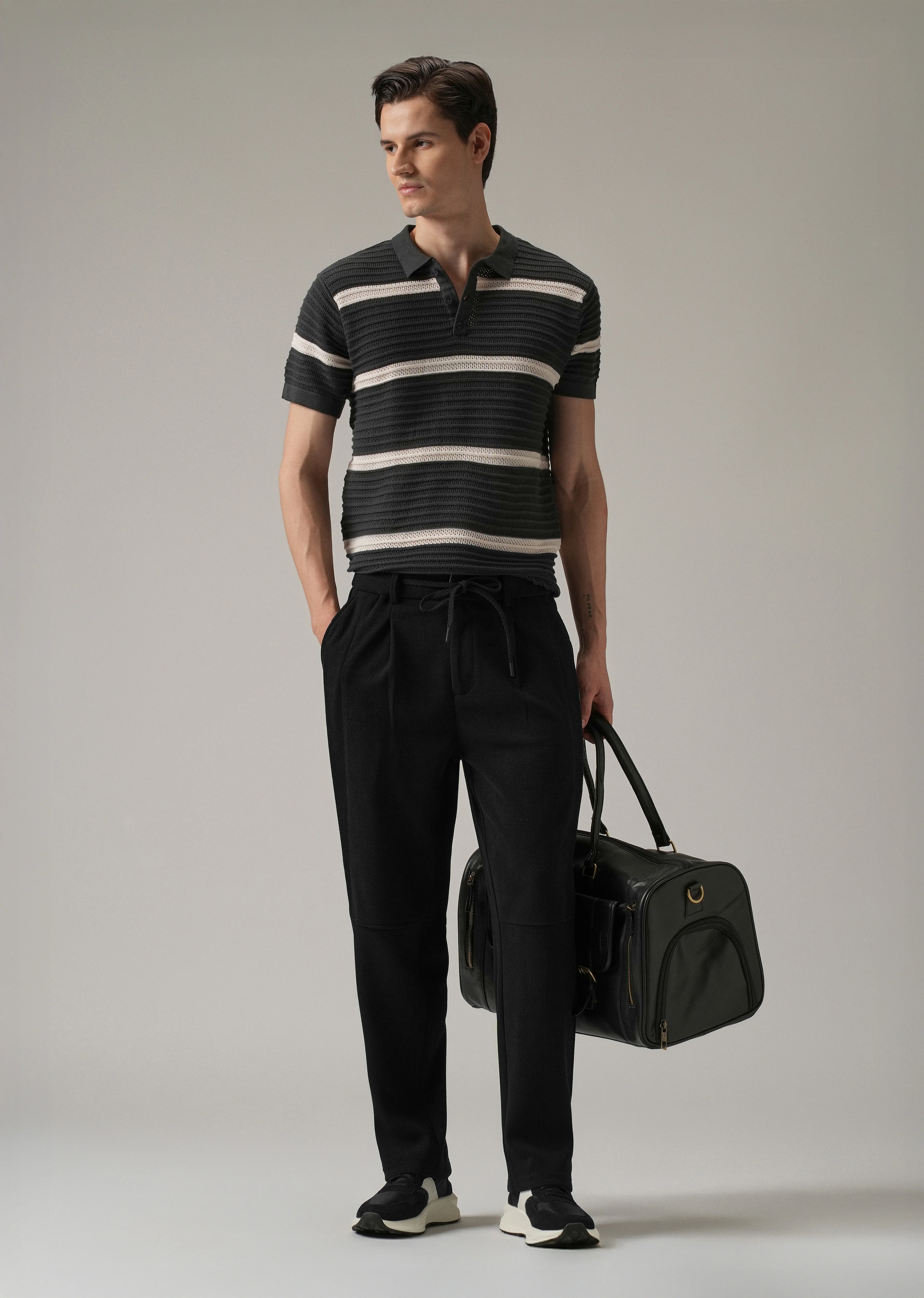 Black Textured Suede Drawstring Pant - Image 6