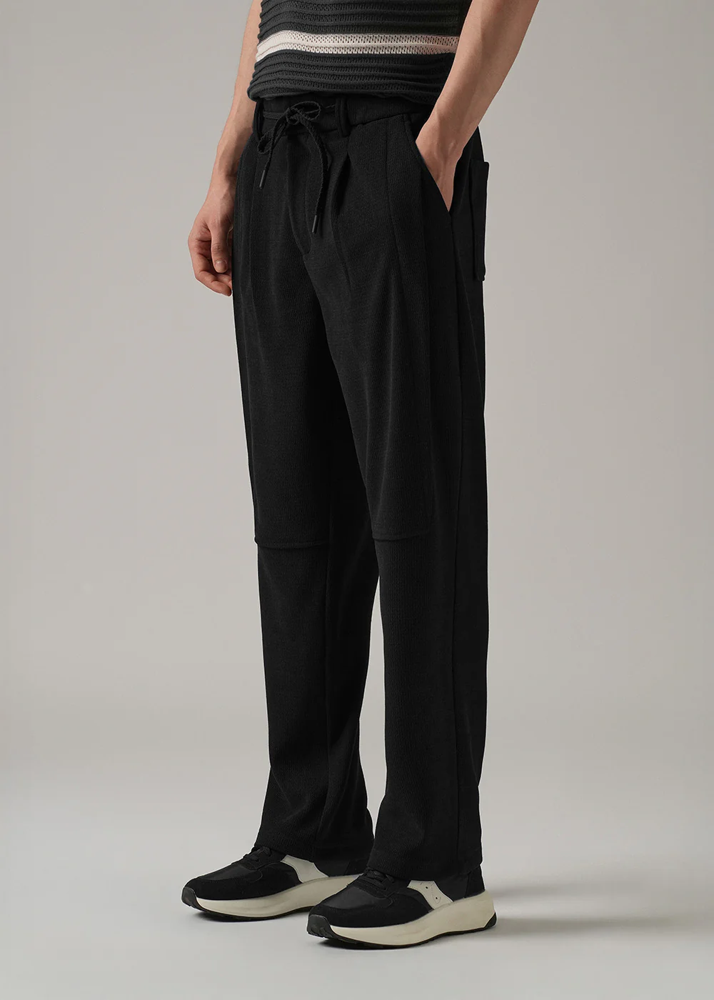 Black Textured Suede Drawstring Pant - Image 7