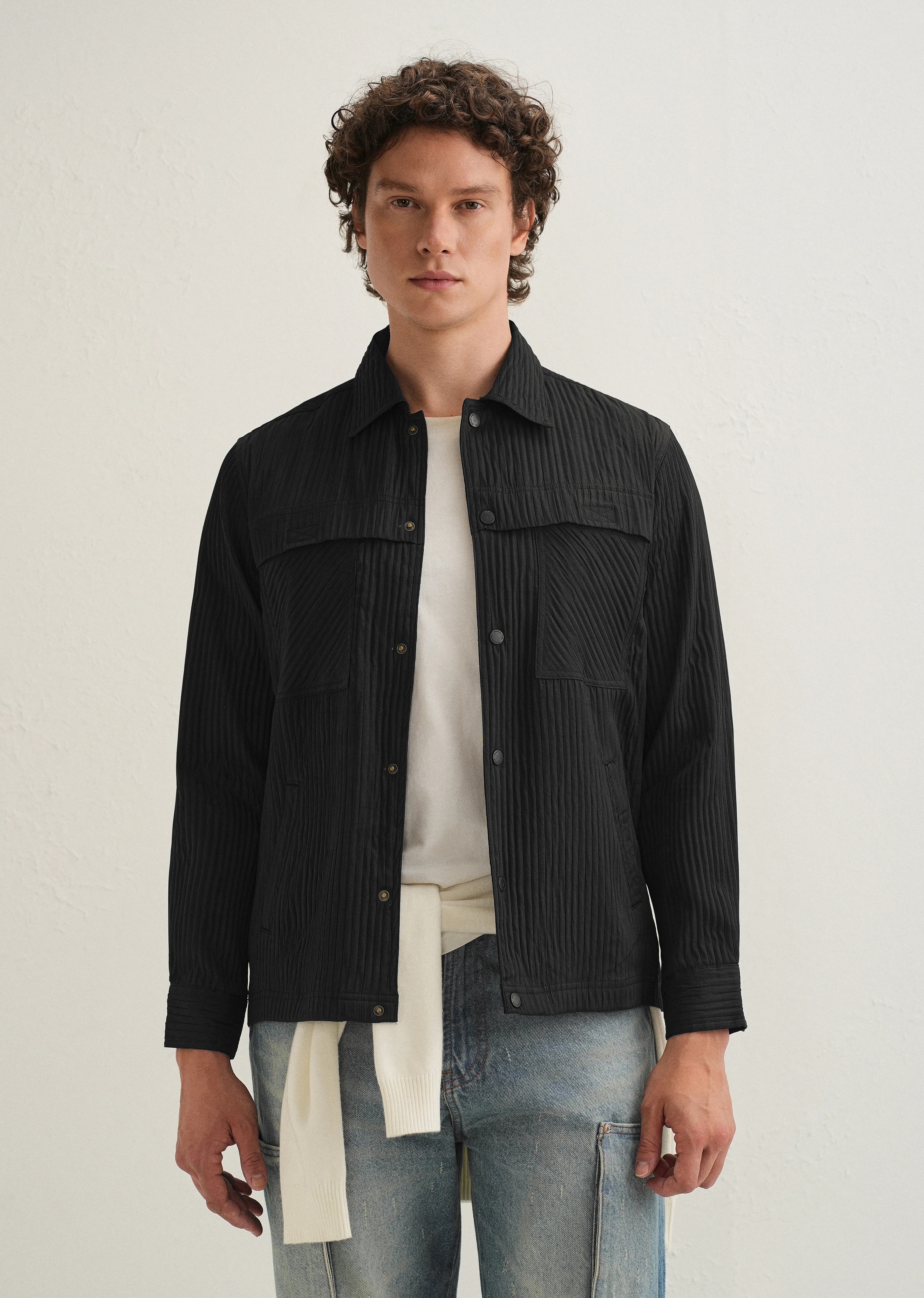 Black Textured Utility Shacket - Image 2