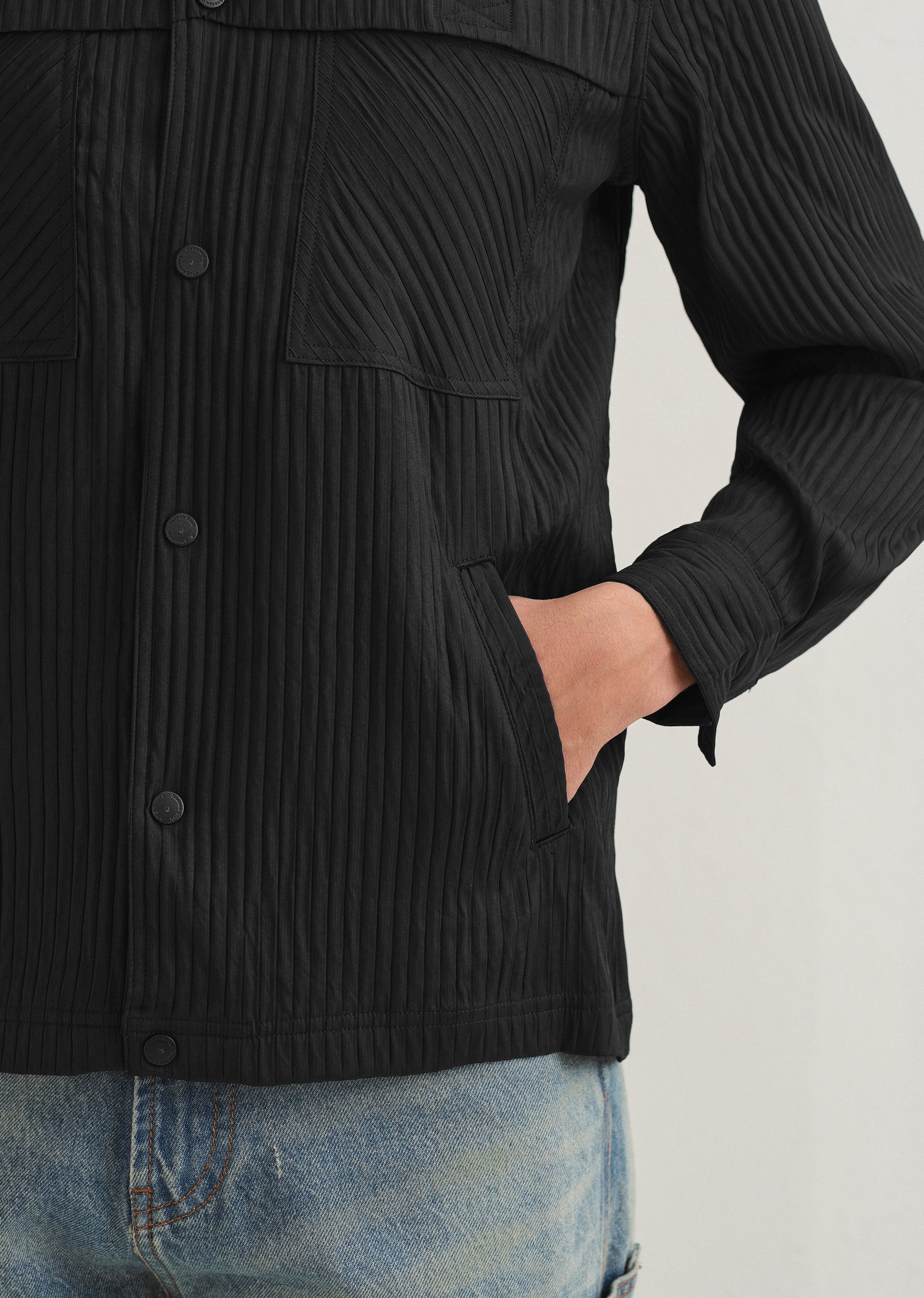 Black Textured Utility Shacket - Image 3