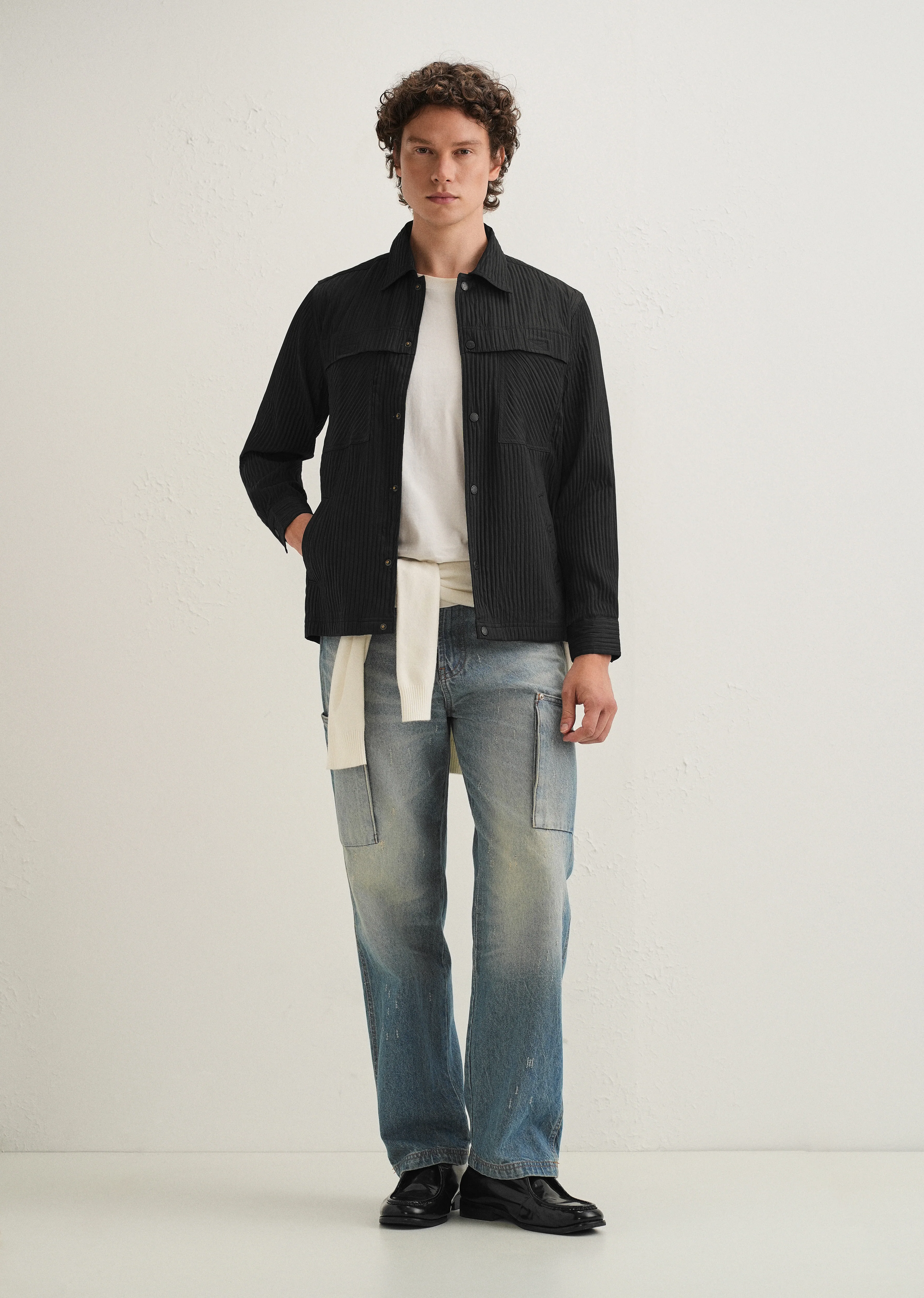 Black Textured Utility Shacket - Image 8