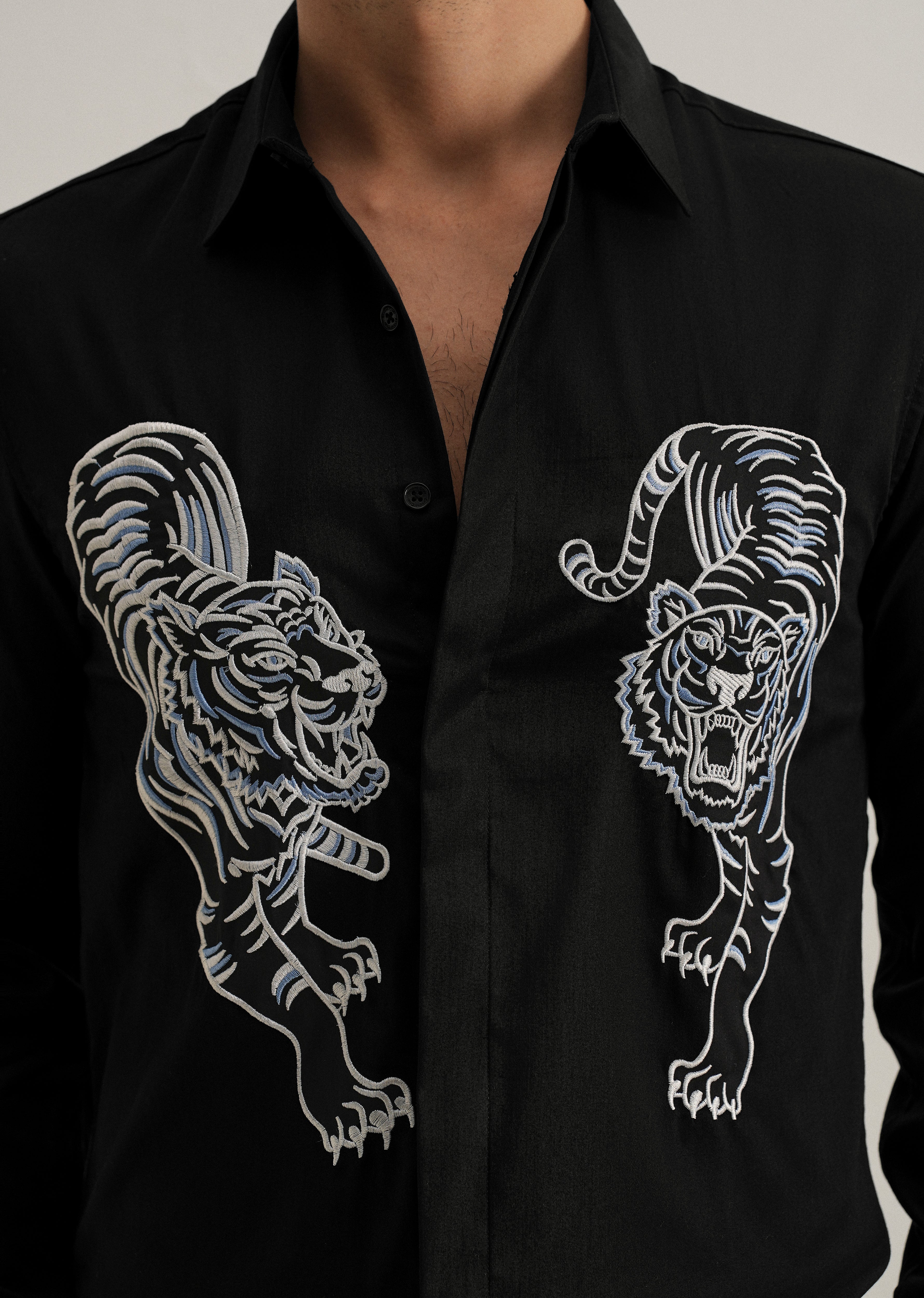Black Tiger Embroidered Designer Shirt - Image 2