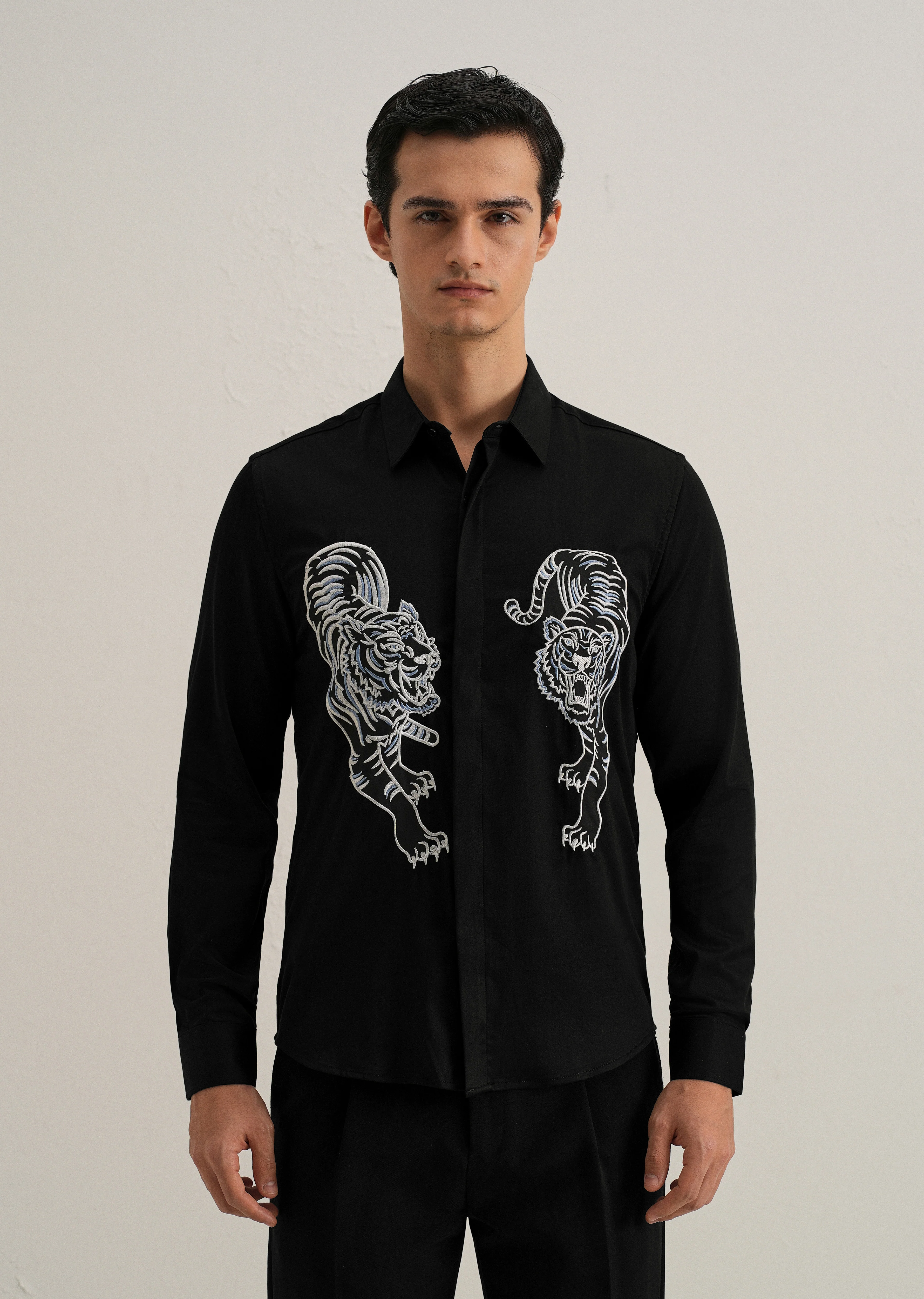 Black Tiger Embroidered Designer Shirt - Image 4