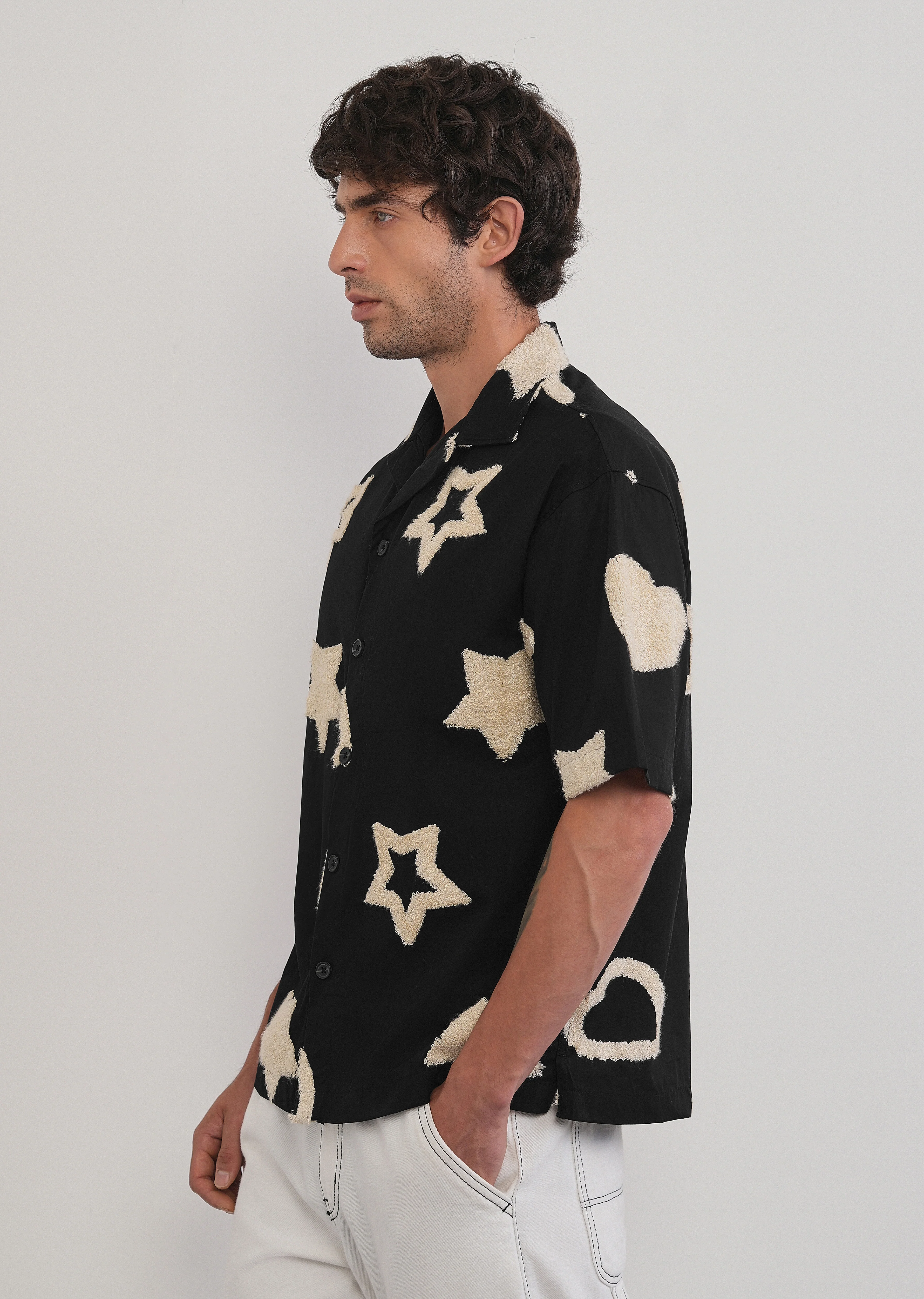 Black Tufted Star Pattern Shirt - Image 4