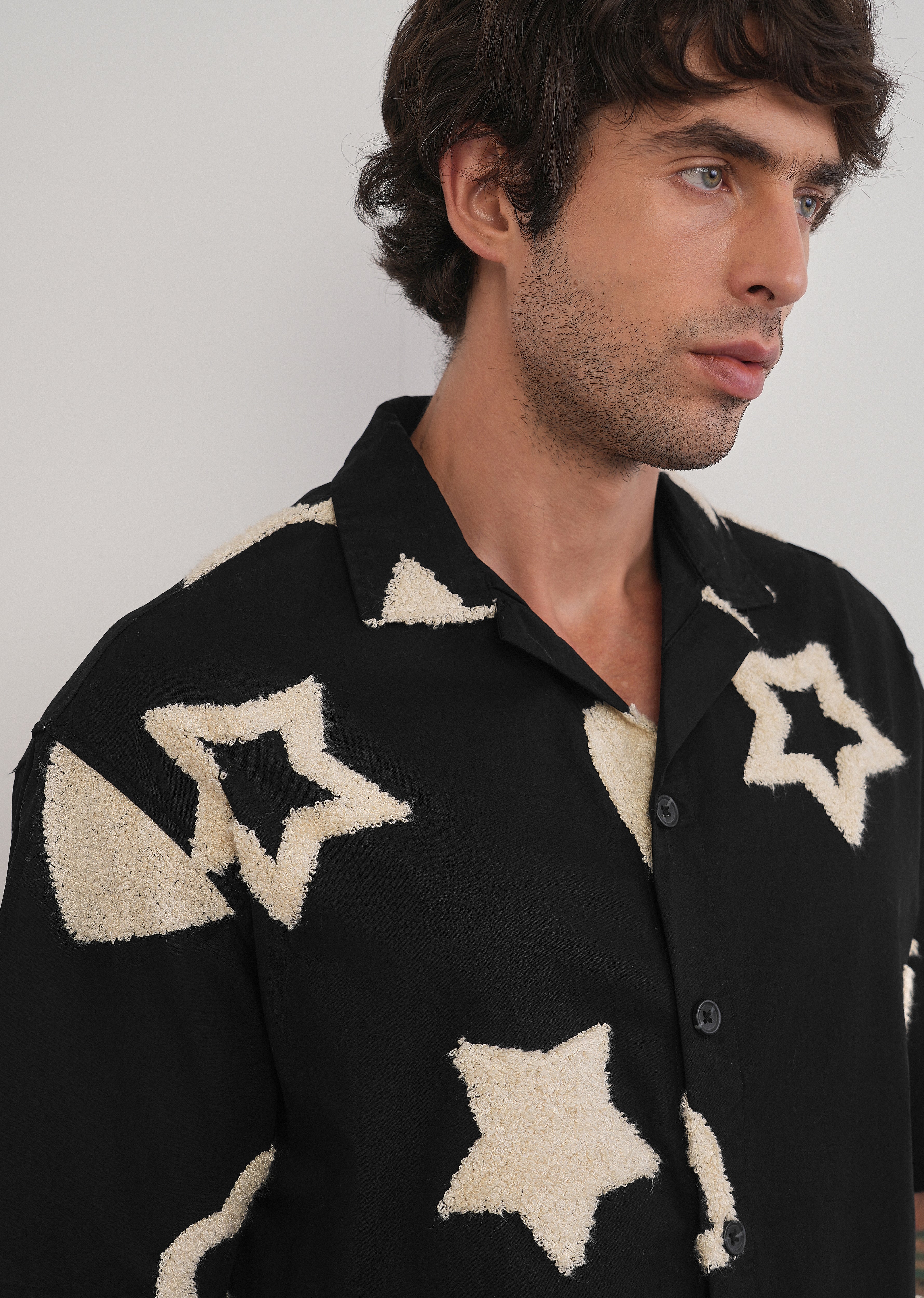 Black Tufted Star Pattern Shirt - Image 5