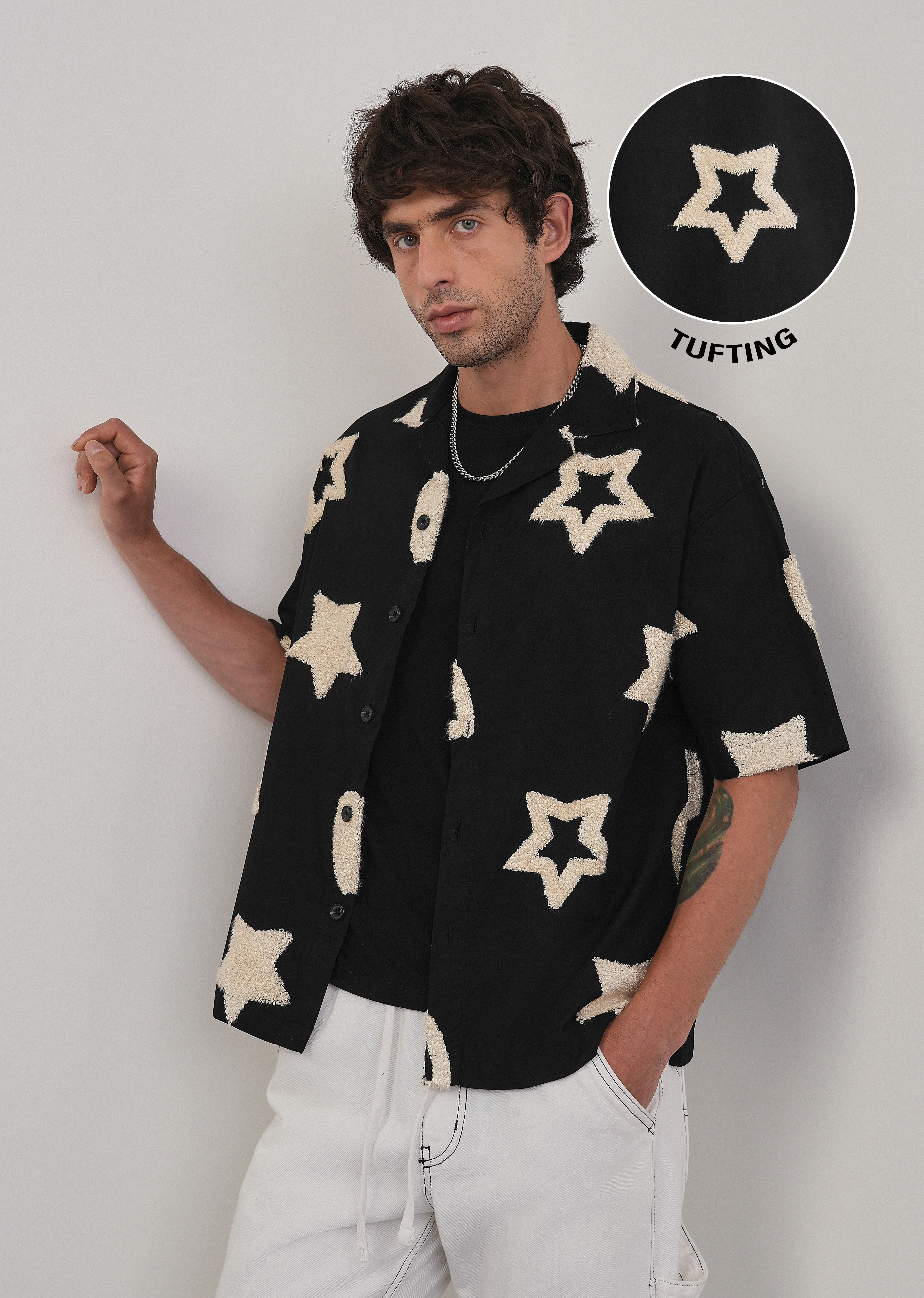 Black Tufted Star Pattern Shirt - Image 7