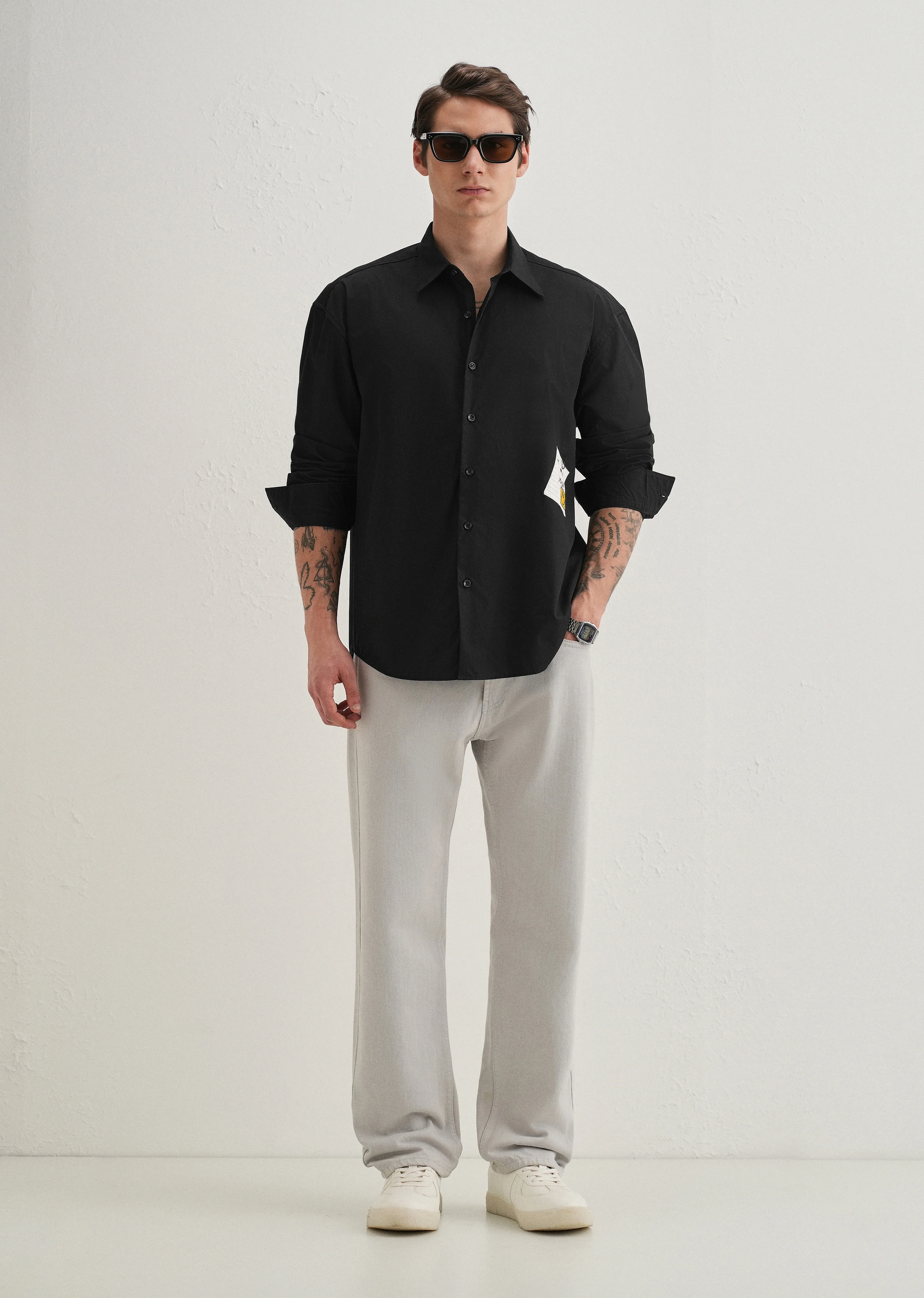 Black Valentine Note Cotton Shirt - Image 6