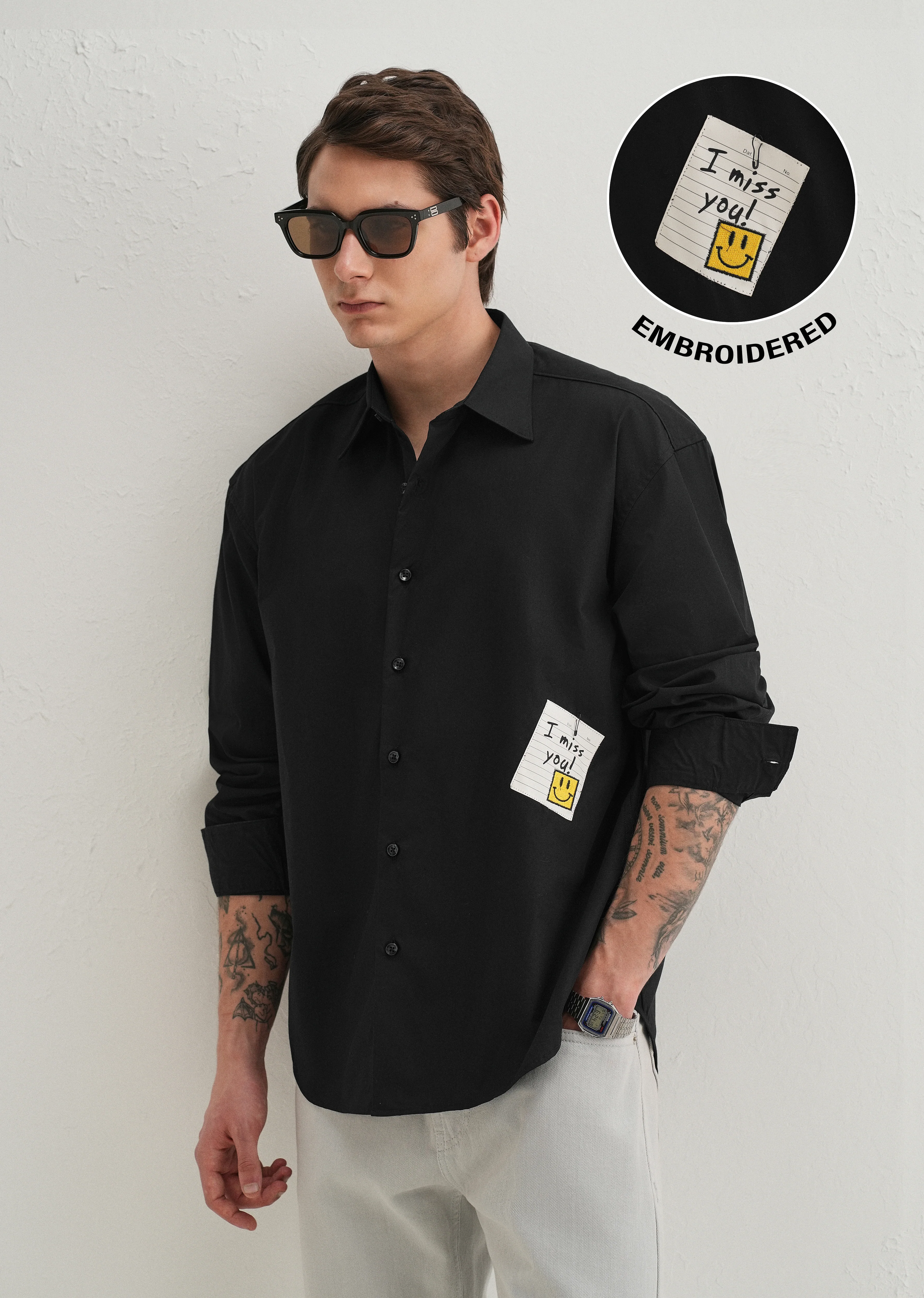 Black Valentine Note Cotton Shirt - Image 7